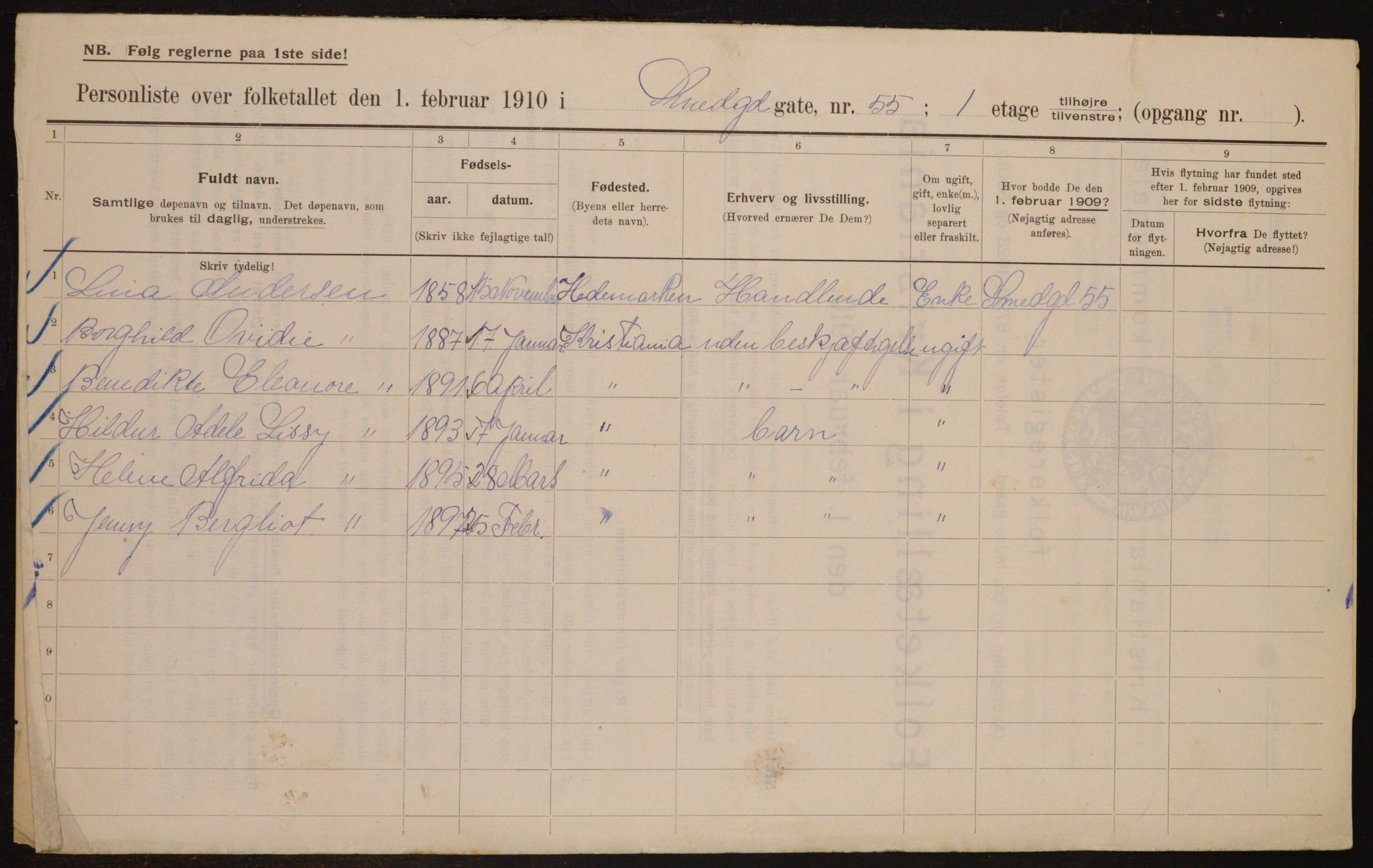 OBA, Kommunal folketelling 1.2.1910 for Kristiania, 1910, s. 93121