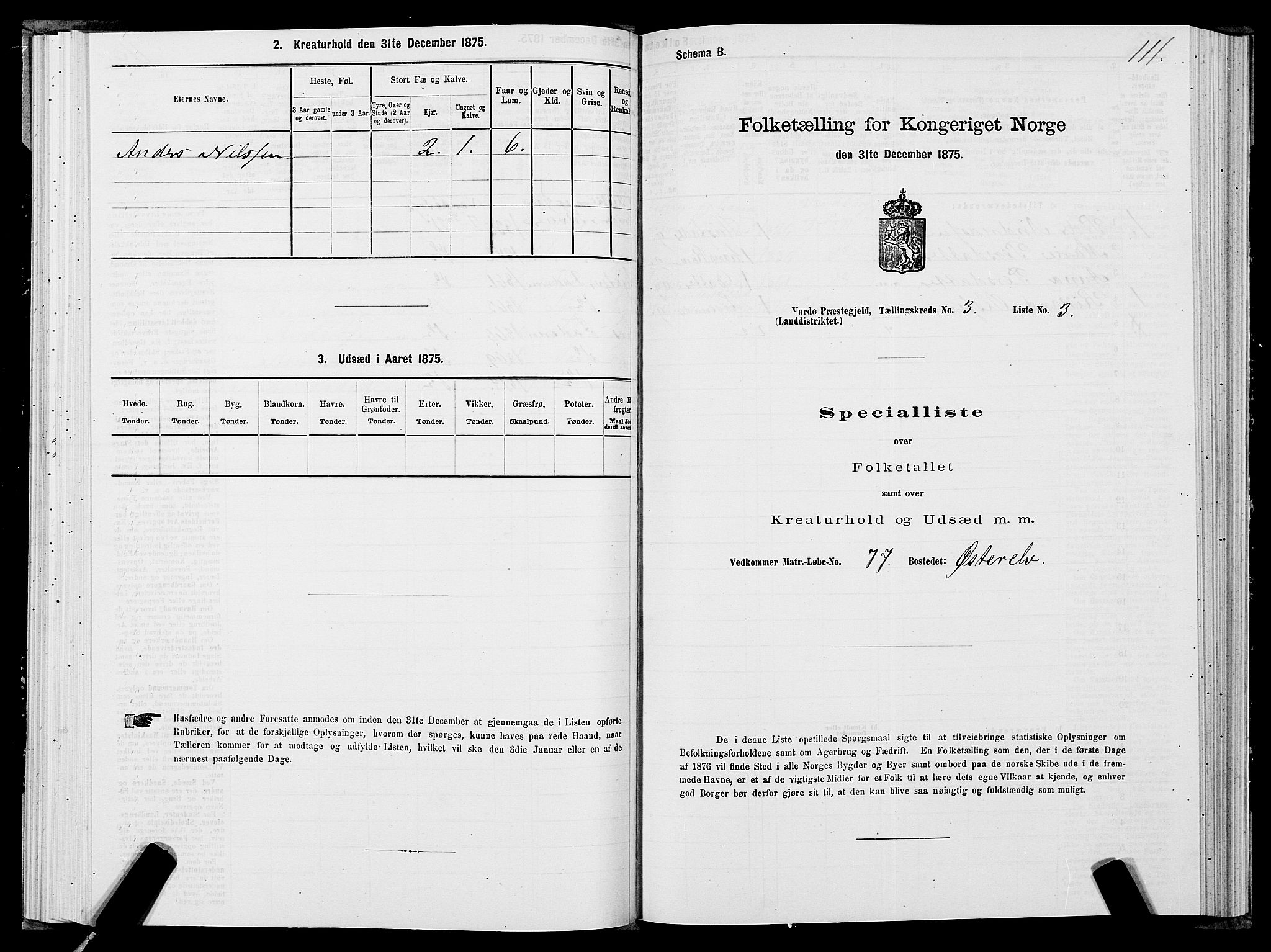 SATØ, Folketelling 1875 for 2028L Vardø prestegjeld, Vardø landsokn, 1875, s. 1111