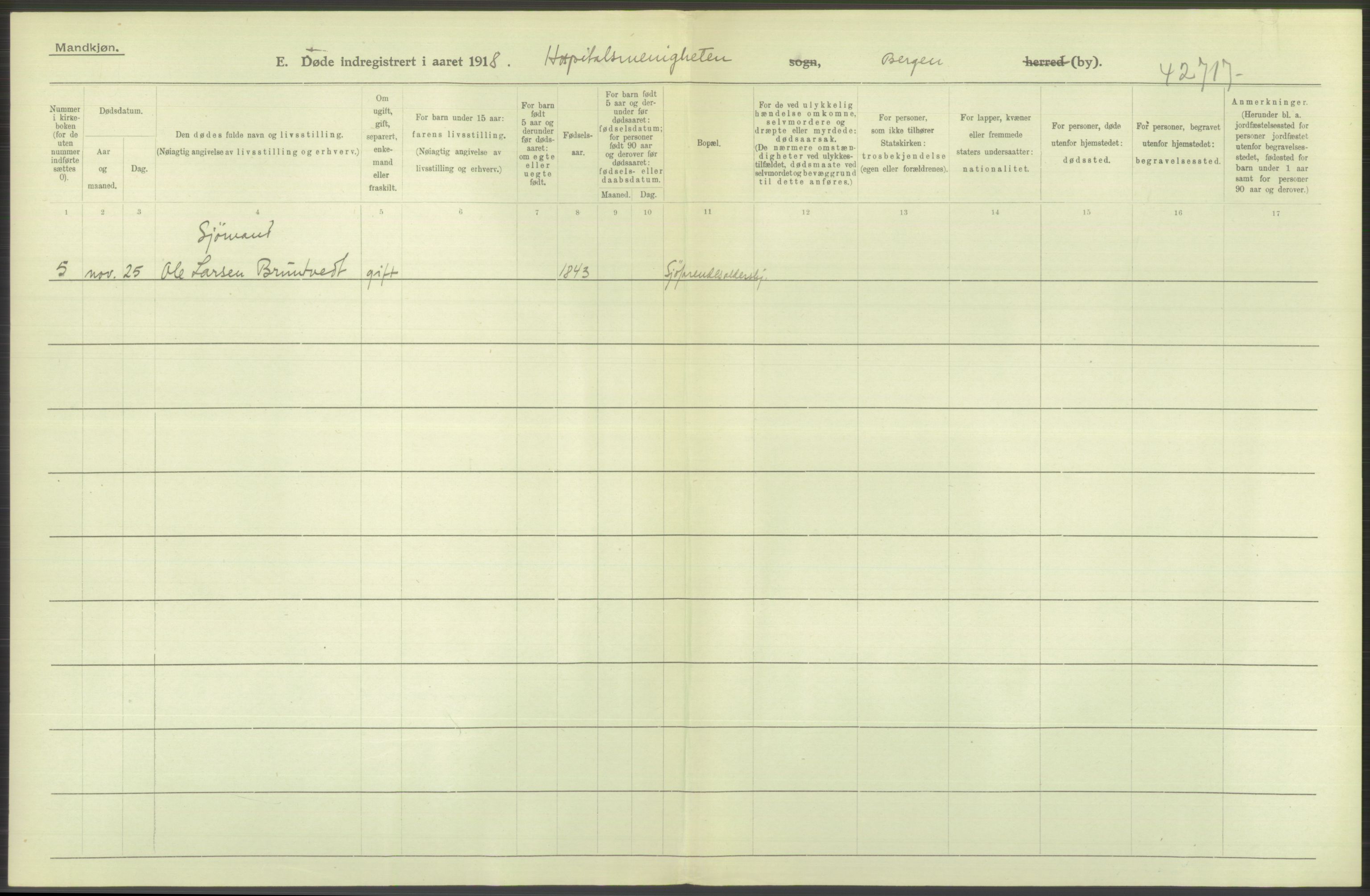 Statistisk sentralbyrå, Sosiodemografiske emner, Befolkning, AV/RA-S-2228/D/Df/Dfb/Dfbh/L0039: Bergen: Døde., 1918, s. 192