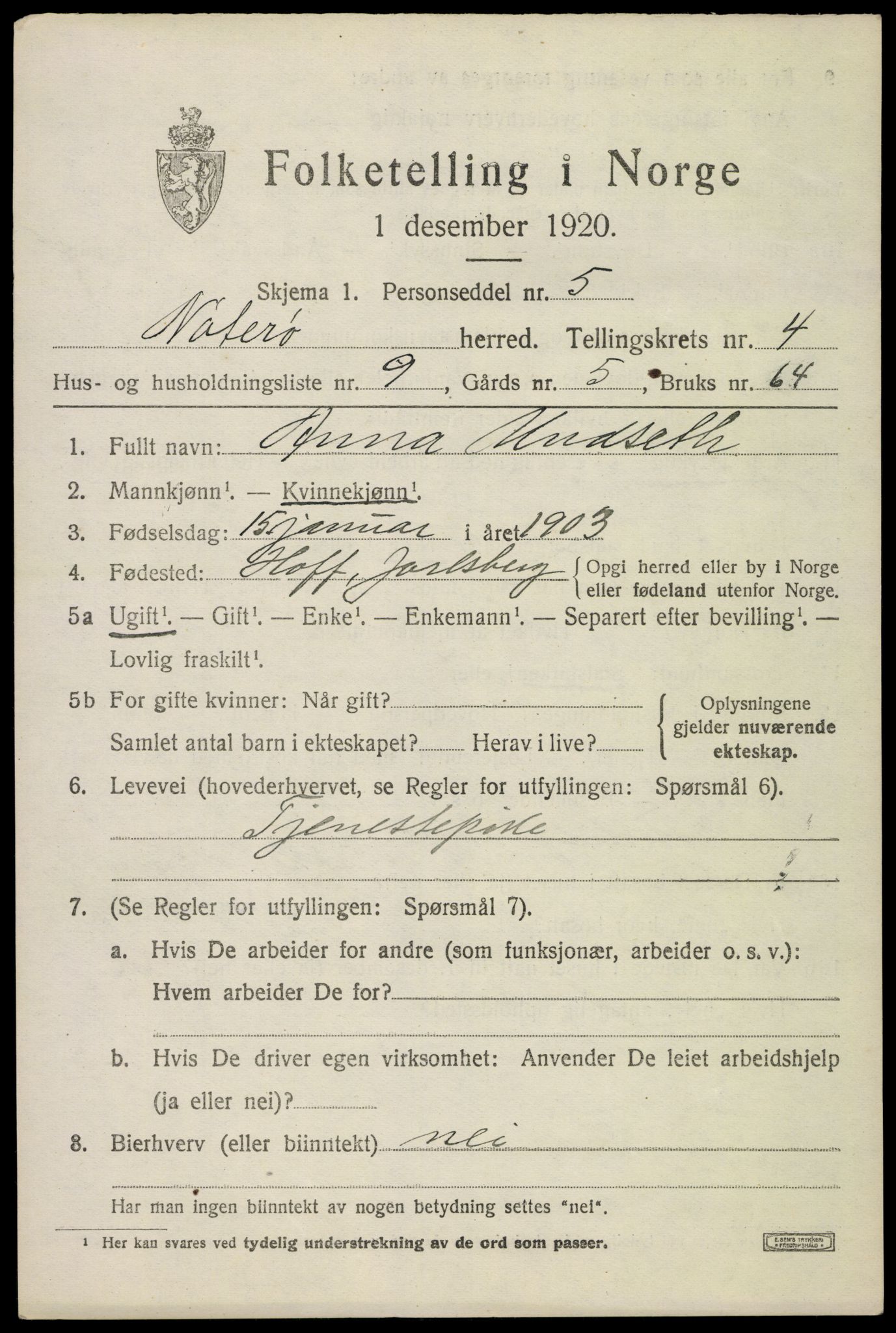 SAKO, Folketelling 1920 for 0722 Nøtterøy herred, 1920, s. 6767