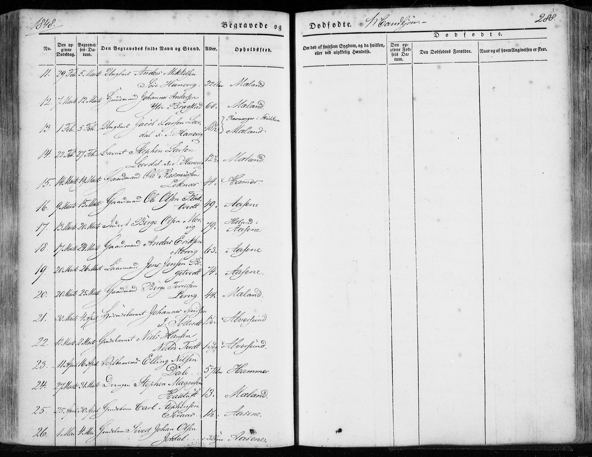 Hamre sokneprestembete, AV/SAB-A-75501/H/Ha/Haa/Haaa/L0013: Ministerialbok nr. A 13, 1846-1857, s. 288