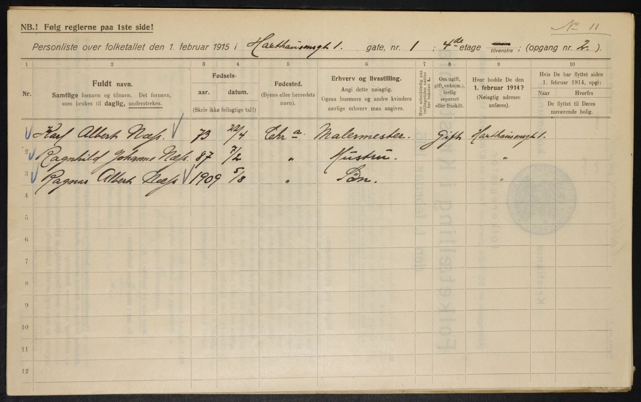 OBA, Kommunal folketelling 1.2.1915 for Kristiania, 1915, s. 35106