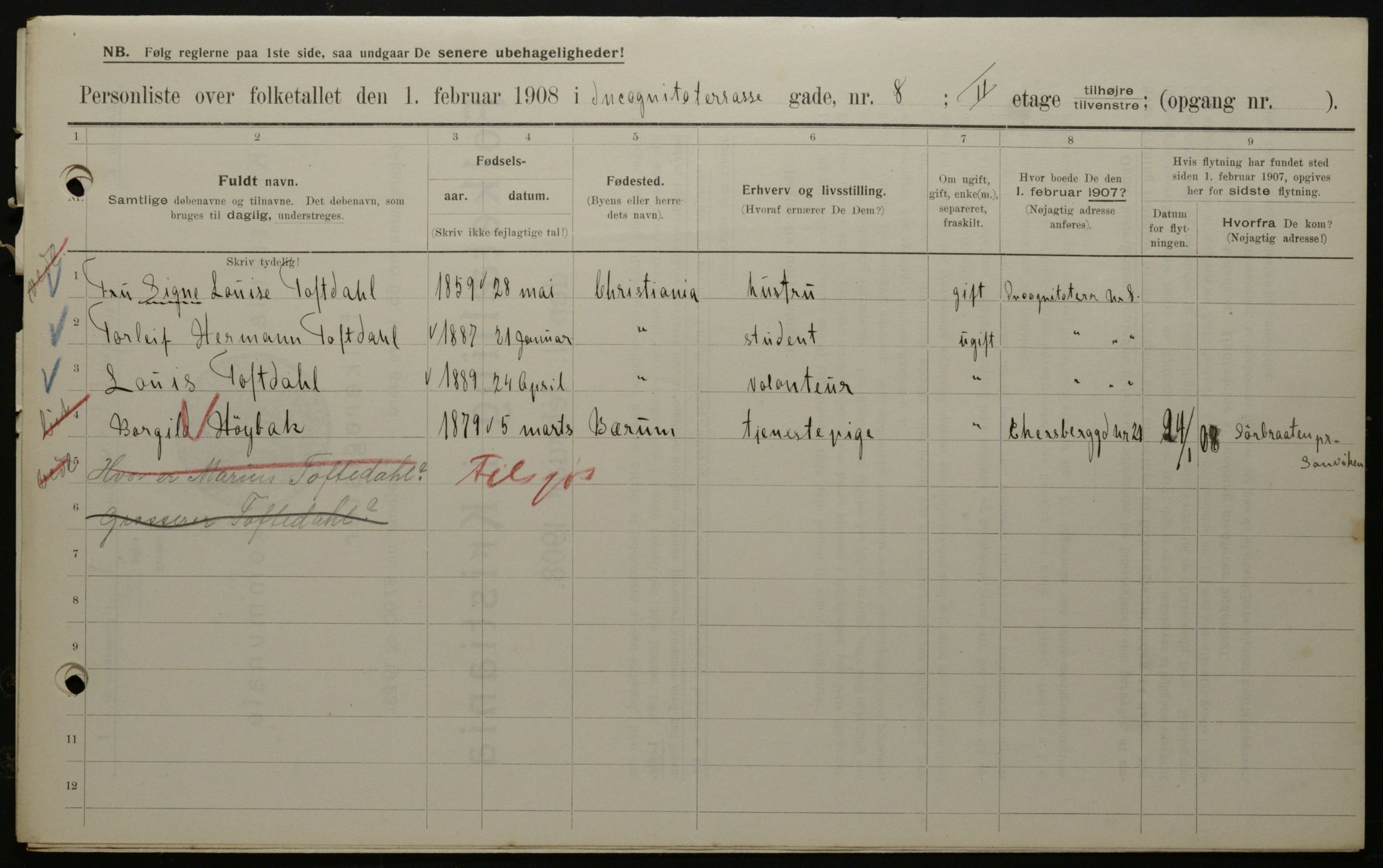 OBA, Kommunal folketelling 1.2.1908 for Kristiania kjøpstad, 1908, s. 39945