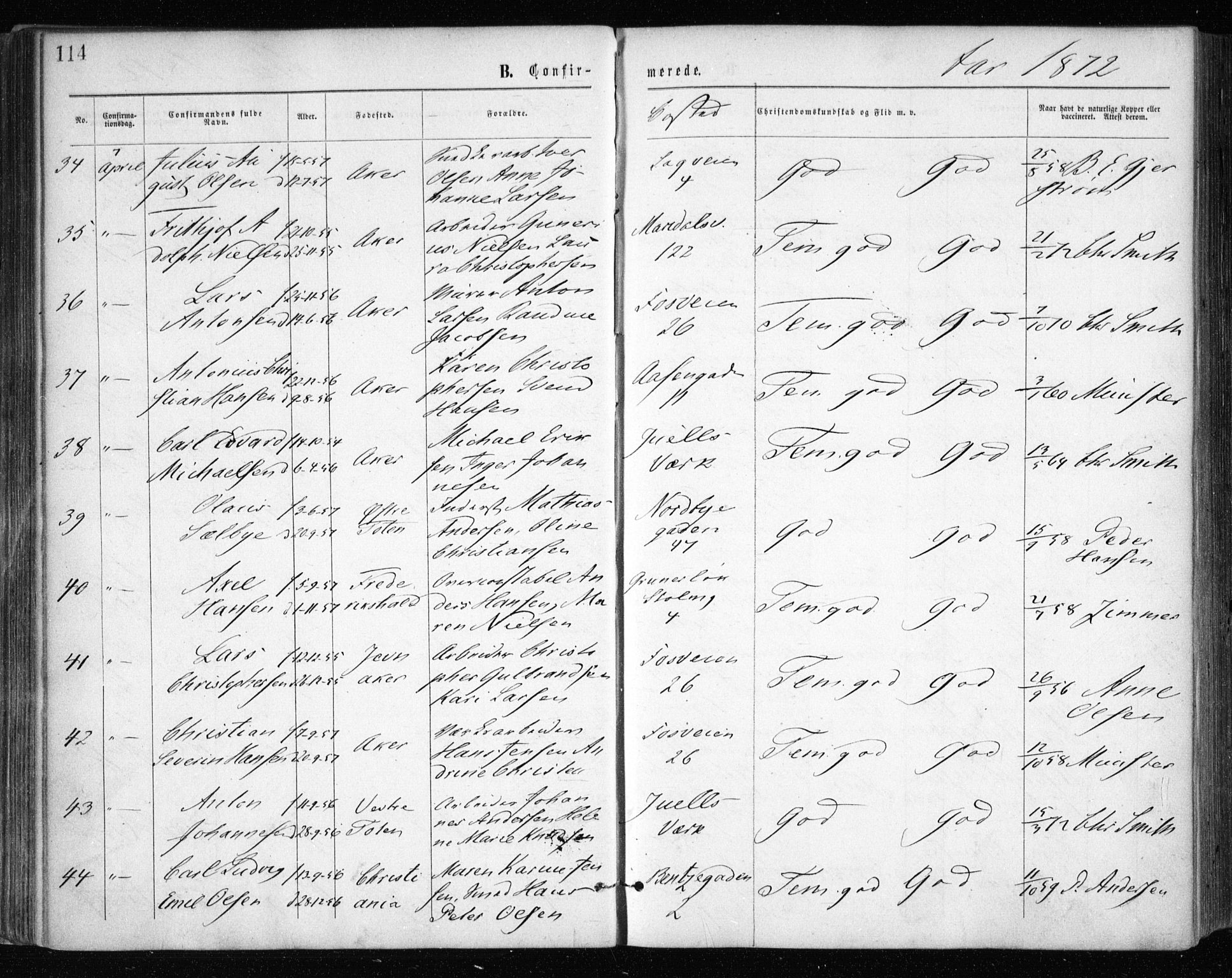 Gamle Aker prestekontor Kirkebøker, AV/SAO-A-10617a/F/L0003: Ministerialbok nr. 3, 1865-1873, s. 114
