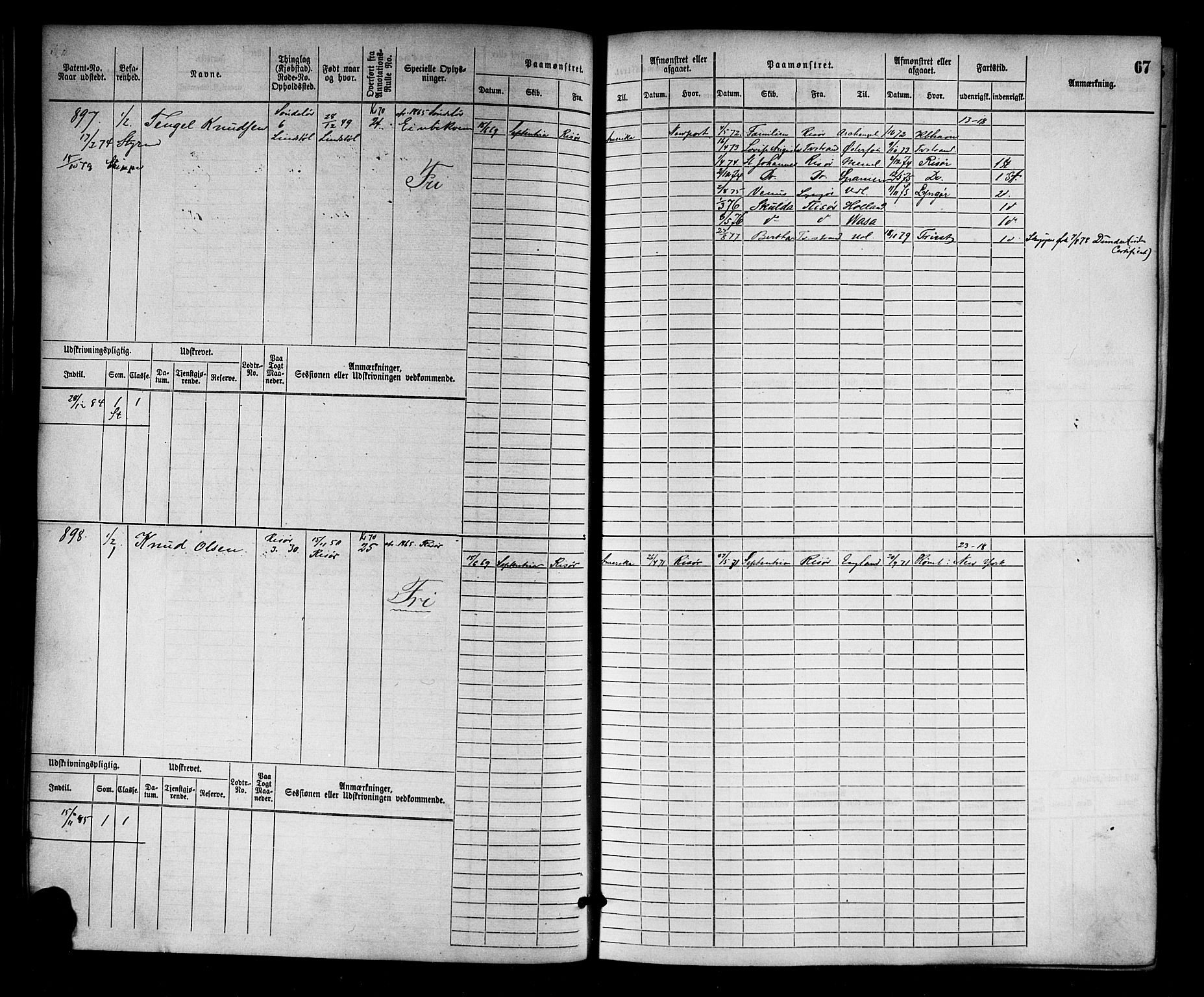 Risør mønstringskrets, SAK/2031-0010/F/Fb/L0003: Hovedrulle nr 767-1528, Q-3, 1868-1910, s. 68