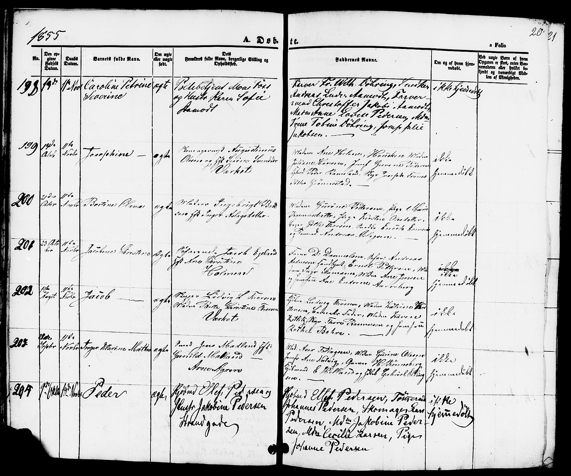 Domkirken sokneprestkontor, AV/SAST-A-101812/001/30/30BB/L0010: Klokkerbok nr. B 10, 1855-1860, s. 20