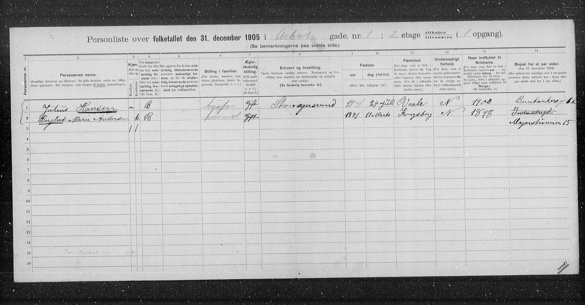 OBA, Kommunal folketelling 31.12.1905 for Kristiania kjøpstad, 1905, s. 912