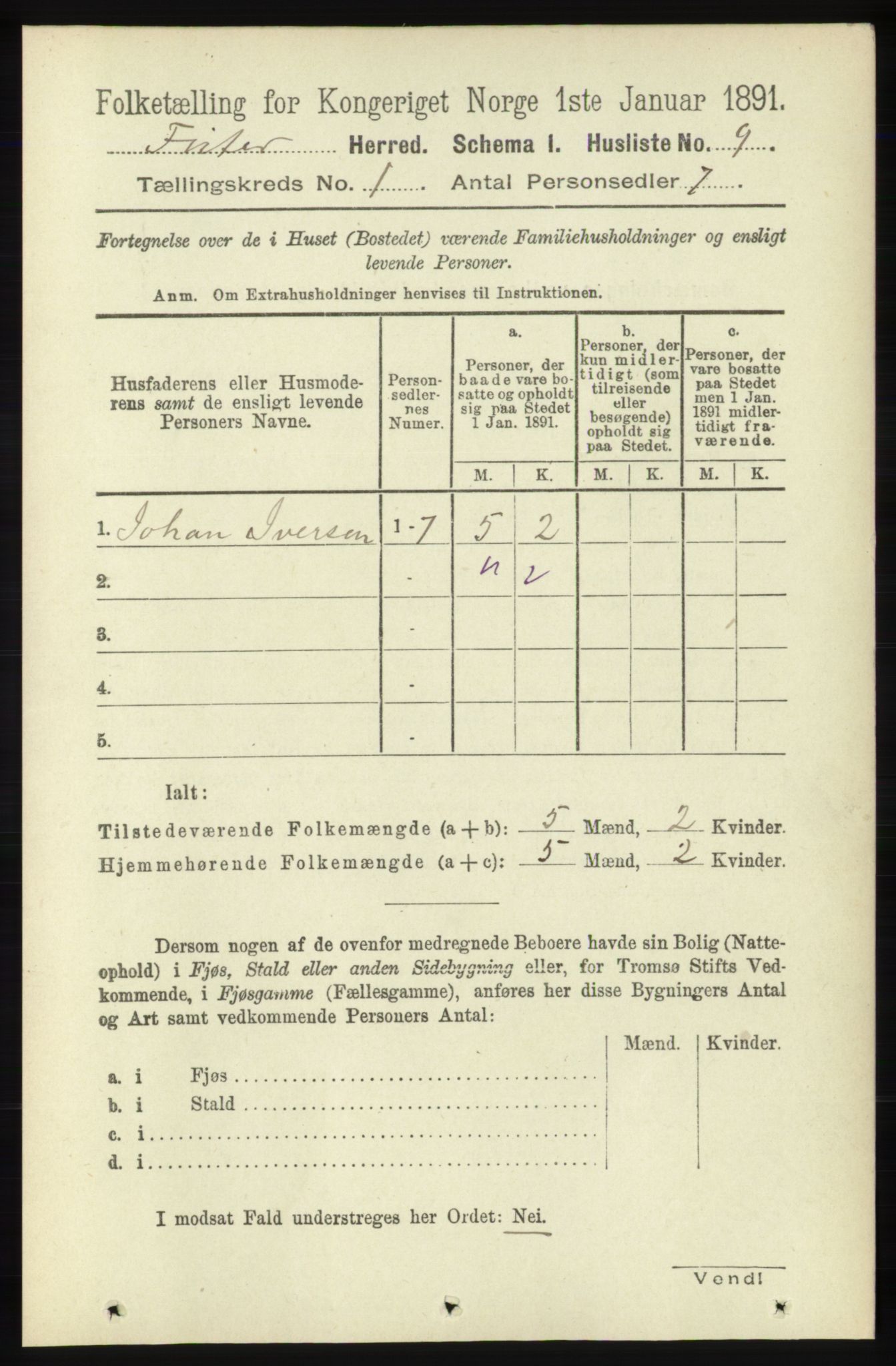 RA, Folketelling 1891 for 1132 Fister herred, 1891, s. 22