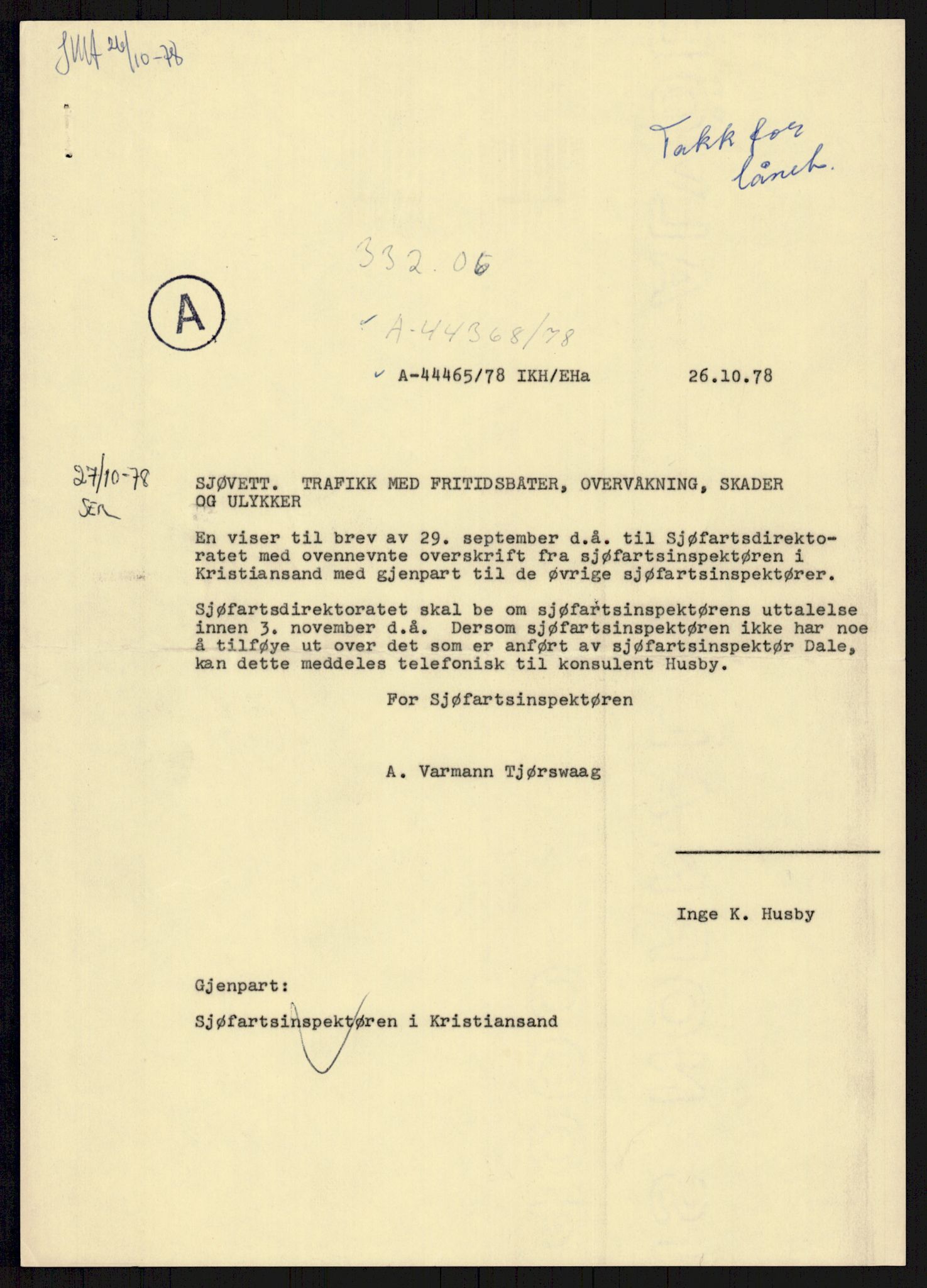 Sjøfartsdirektoratet med forløpere, generelt arkiv, AV/RA-S-1407/D/Du/Duc/L0641/0004: Skipskontrollen - Forskrifter    / Utleiebåter (2 mapper), 1977-1989, s. 554