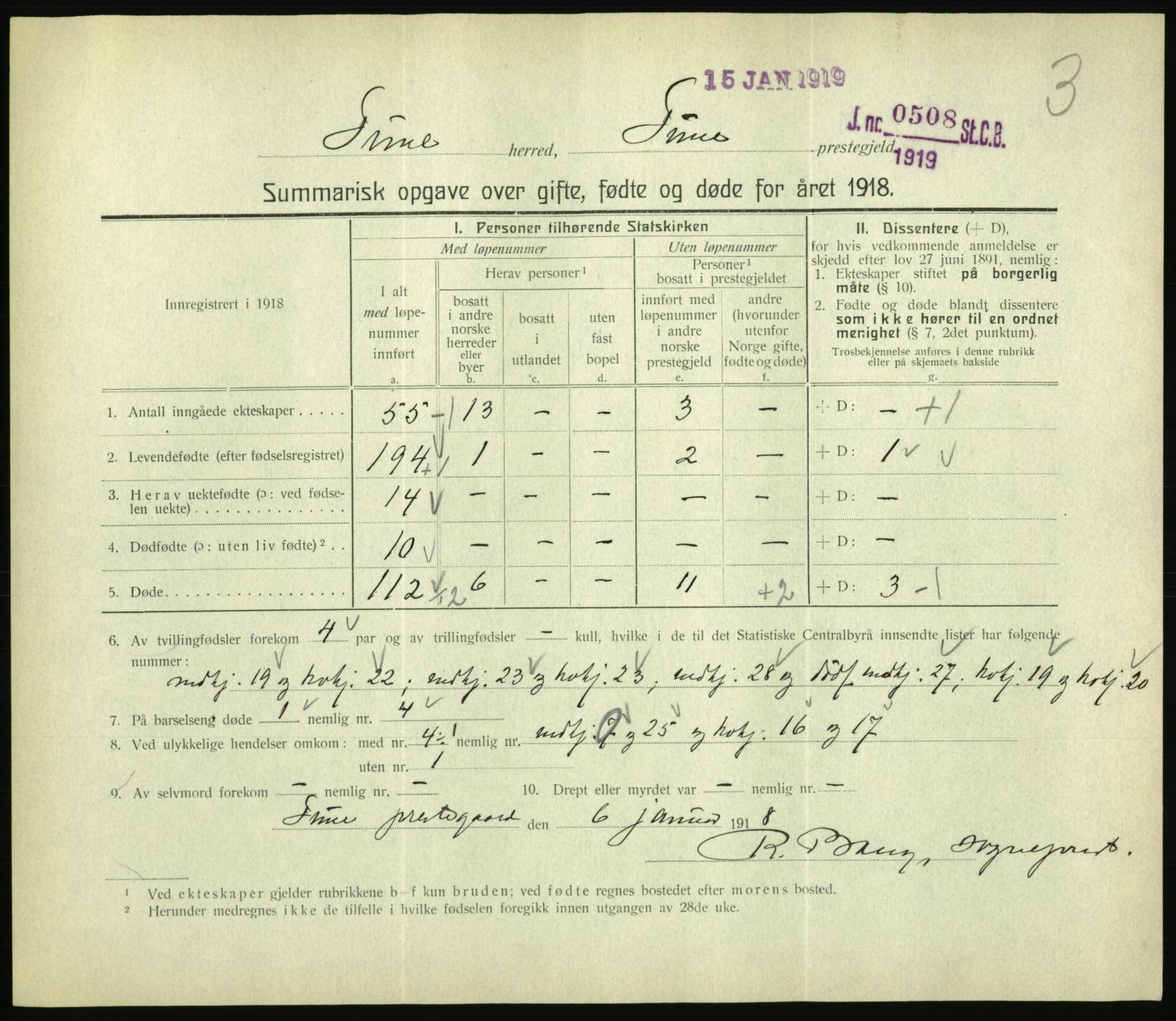 Statistisk sentralbyrå, Sosiodemografiske emner, Befolkning, RA/S-2228/D/Df/Dfb/Dfbh/L0059: Summariske oppgaver over gifte, fødte og døde for hele landet., 1918, s. 129