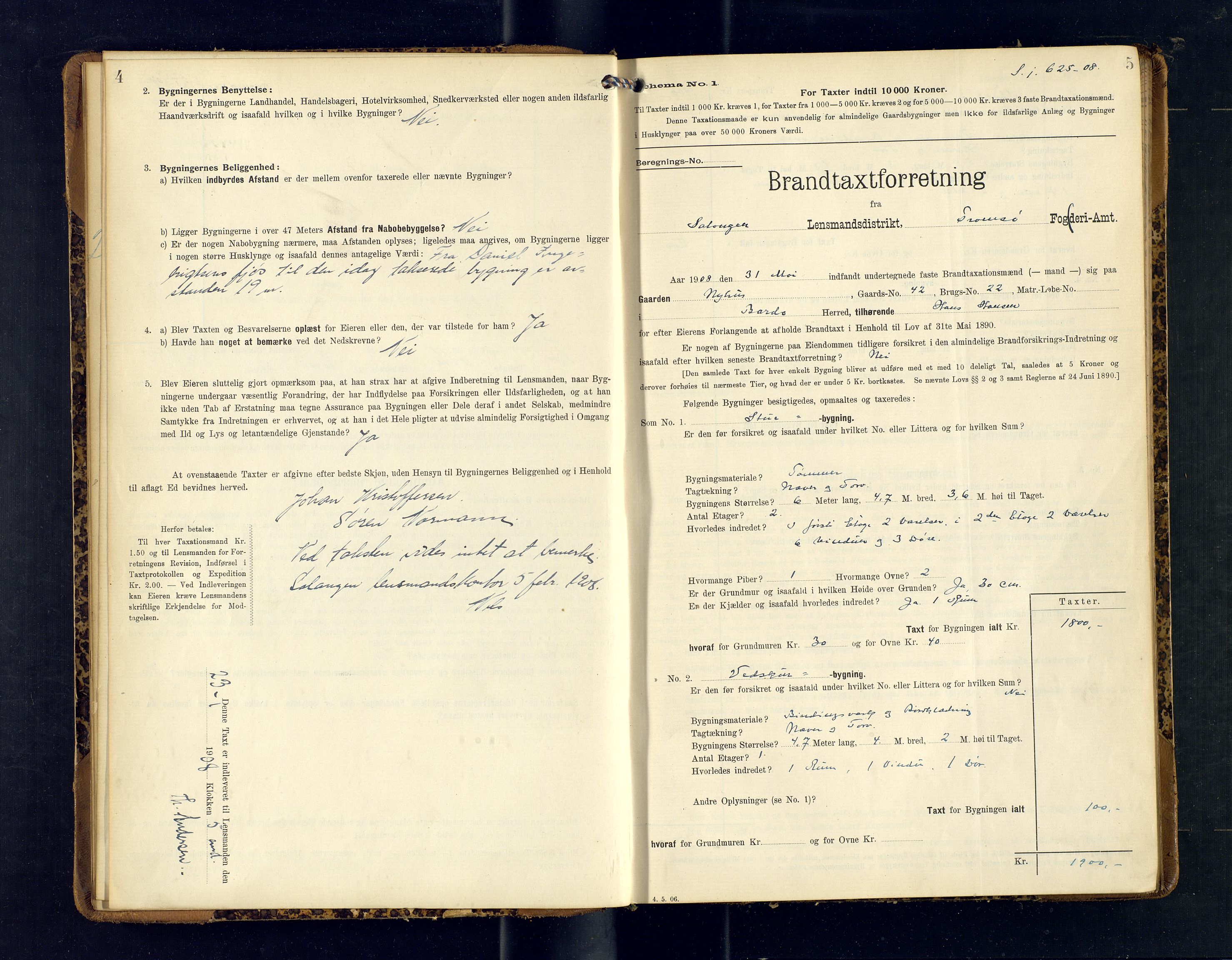 Salangen lensmannskontor, AV/SATØ-SATO-97/Fo/L0121: Branntakstprotokoller, 1907-1909