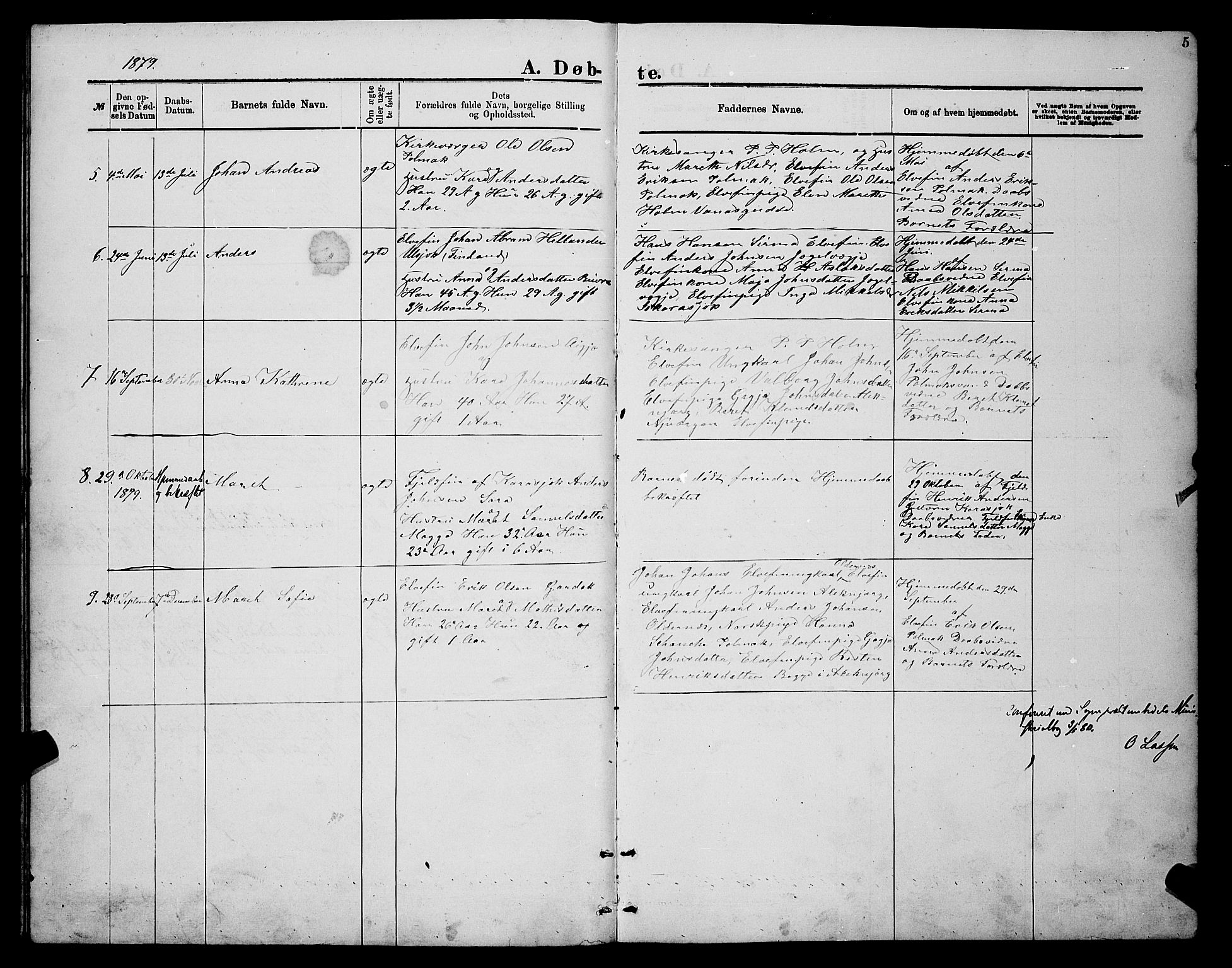 Nesseby sokneprestkontor, AV/SATØ-S-1330/H/Hb/L0007klokker: Klokkerbok nr. 7, 1877-1884, s. 5