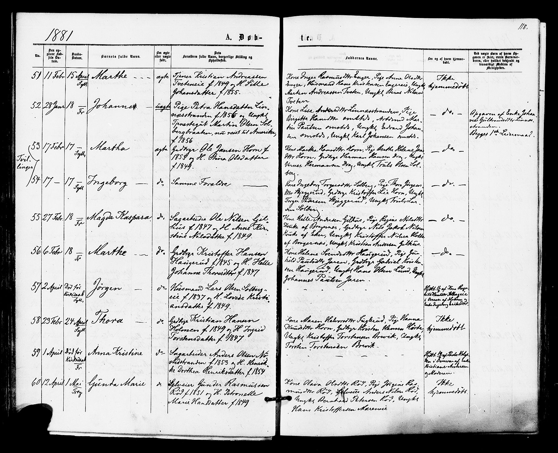 Lier kirkebøker, AV/SAKO-A-230/F/Fa/L0014: Ministerialbok nr. I 14, 1875-1882, s. 118