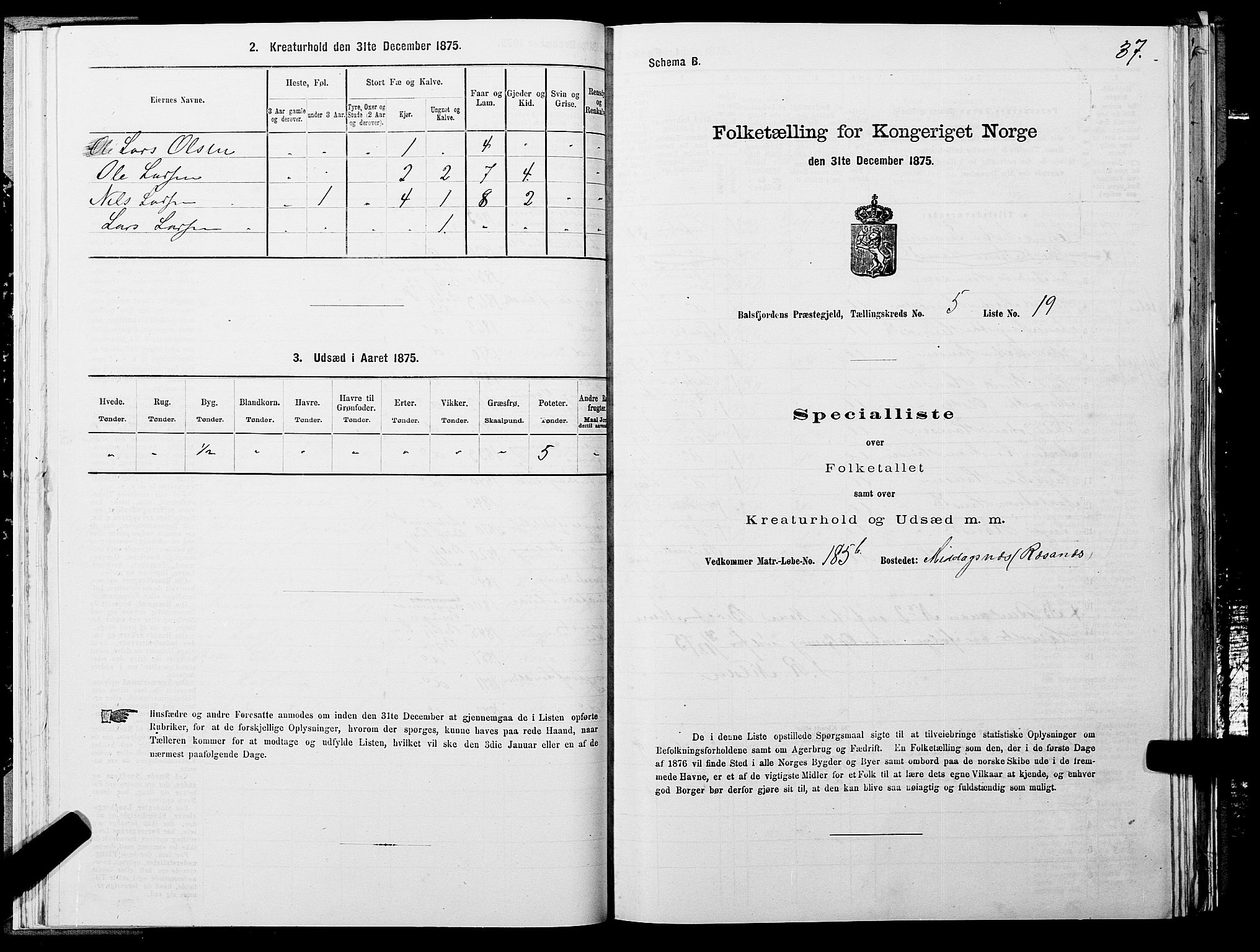 SATØ, Folketelling 1875 for 1933P Balsfjord prestegjeld, 1875, s. 3037