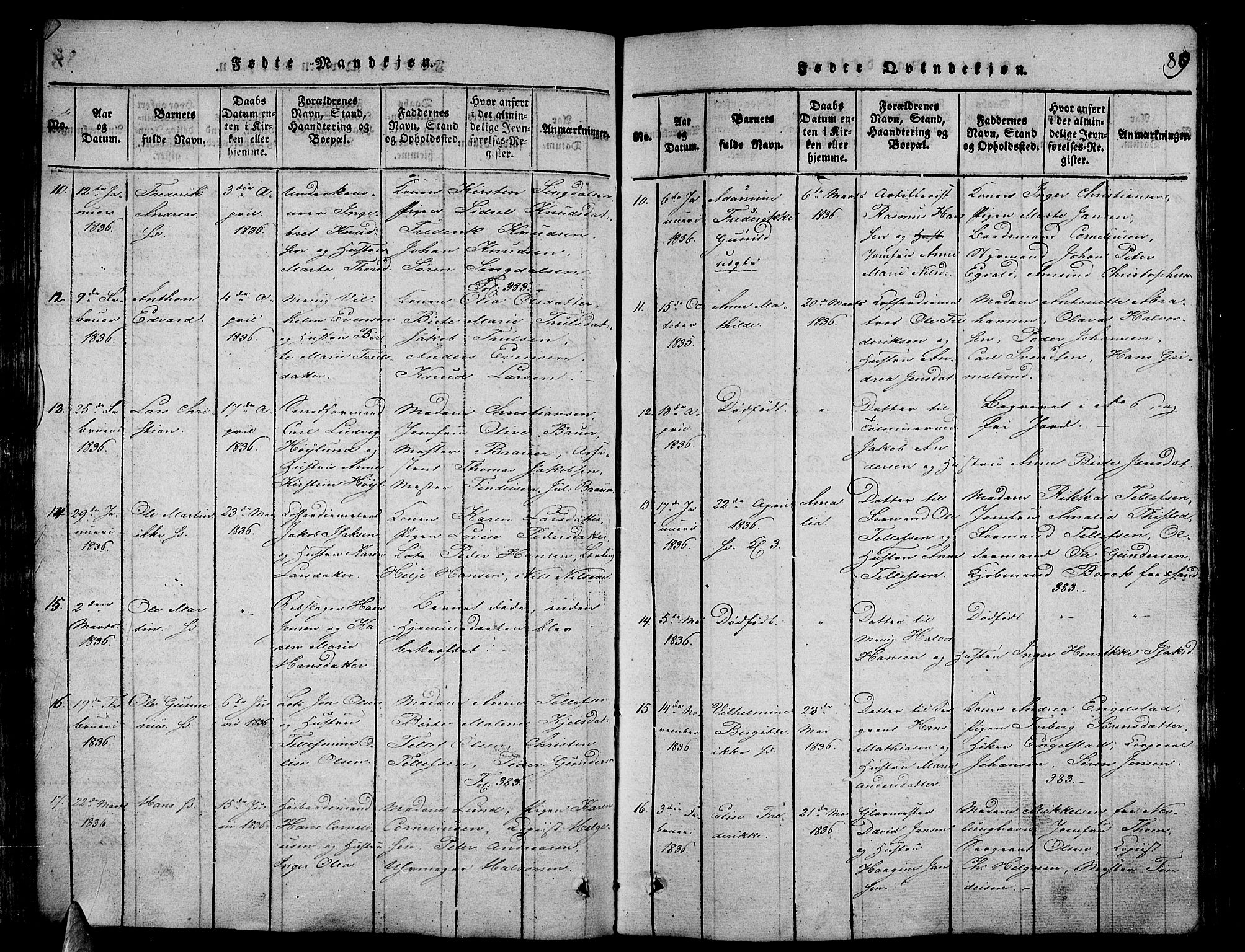Stavern kirkebøker, AV/SAKO-A-318/G/Ga/L0001: Klokkerbok nr. 1, 1817-1841, s. 89