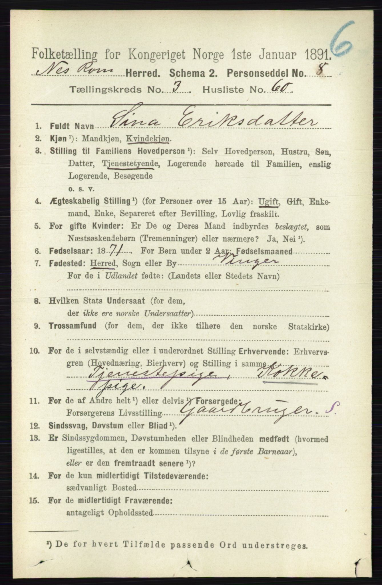 RA, Folketelling 1891 for 0236 Nes herred, 1891, s. 2015