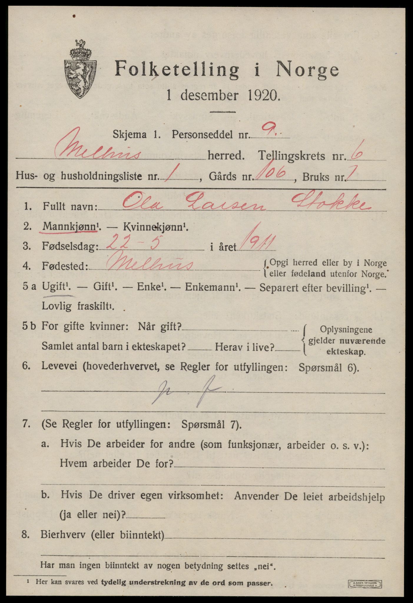 SAT, Folketelling 1920 for 1653 Melhus herred, 1920, s. 6015
