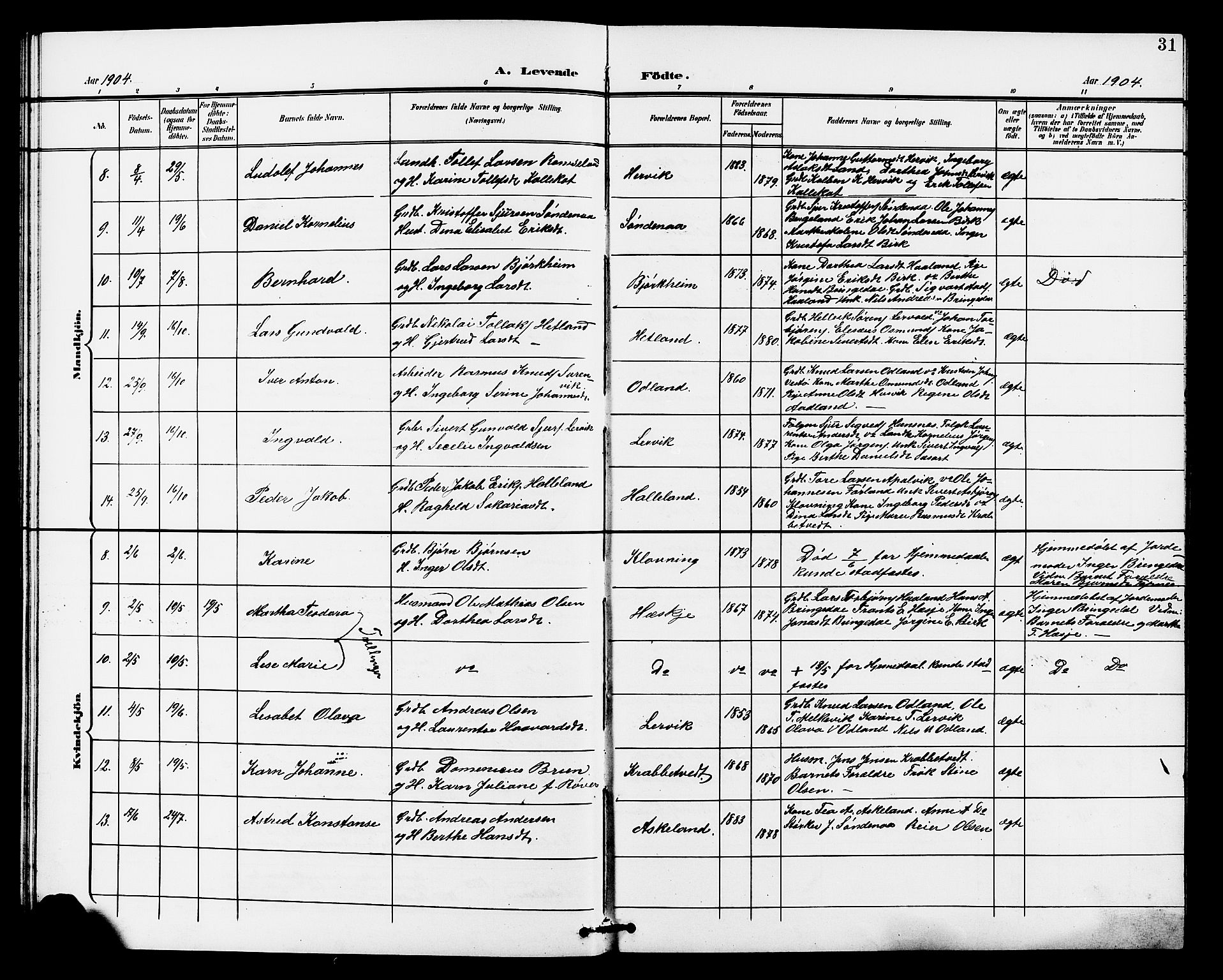 Tysvær sokneprestkontor, AV/SAST-A -101864/H/Ha/Haa/L0008: Ministerialbok nr. A 8, 1897-1912, s. 31