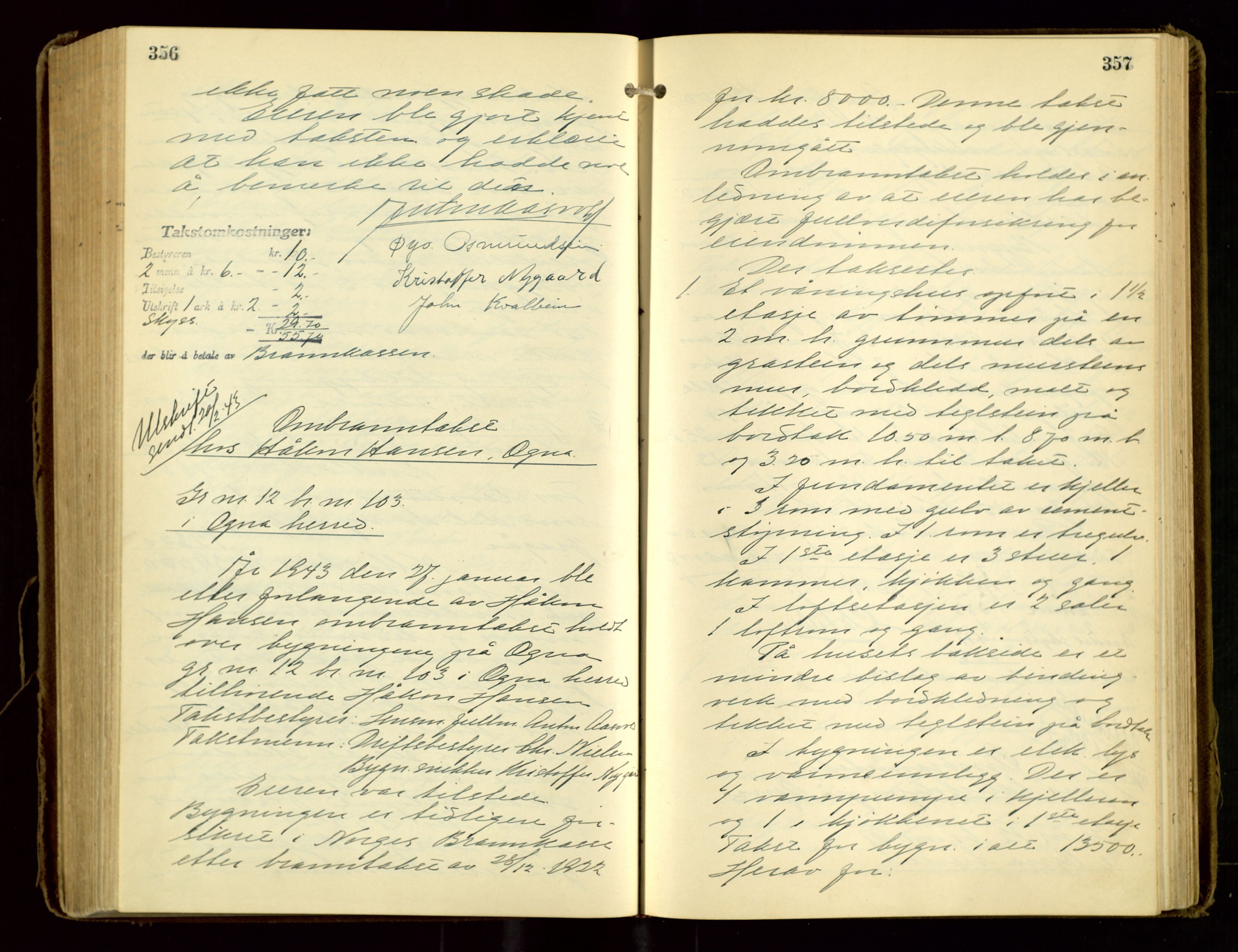 Eigersund lensmannskontor, AV/SAST-A-100171/Goa/L0006: "Brandtakstprotokoll", 1937-1943, s. 356-357