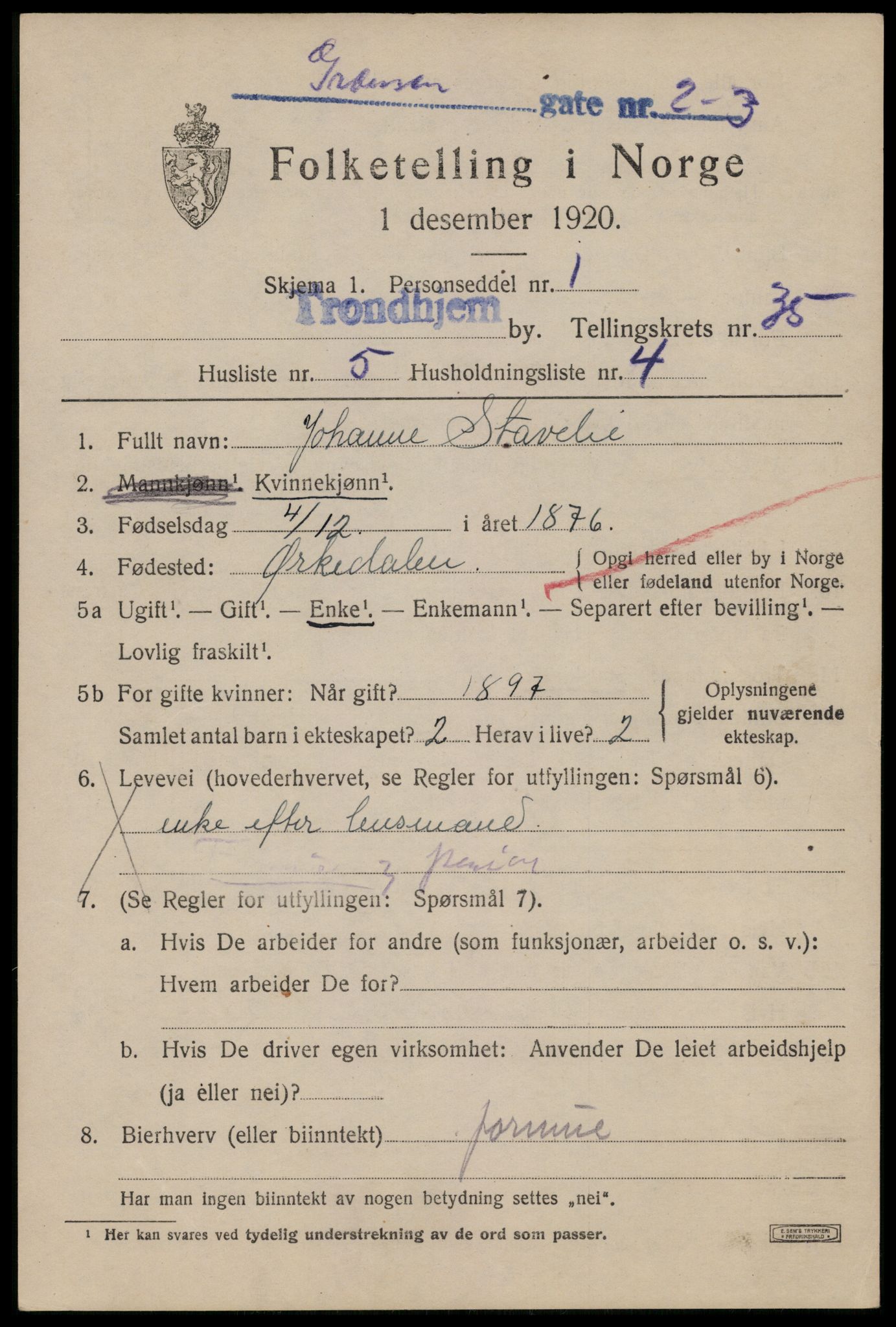SAT, Folketelling 1920 for 1601 Trondheim kjøpstad, 1920, s. 79098