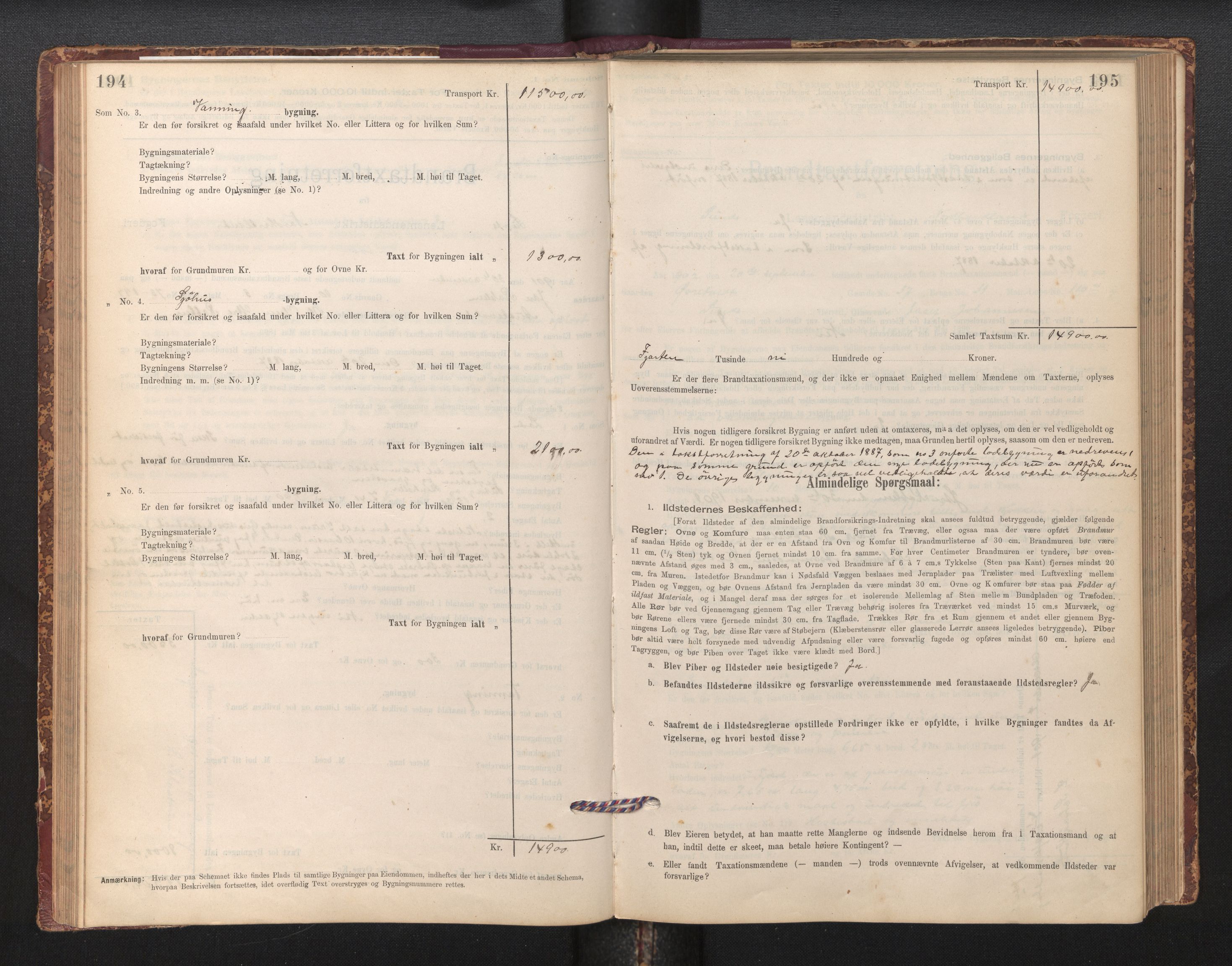 Lensmannen i Sund og Austevoll, AV/SAB-A-35201/0012/L0003: Branntakstprotokoll, skjematakst, 1894-1917, s. 194-195