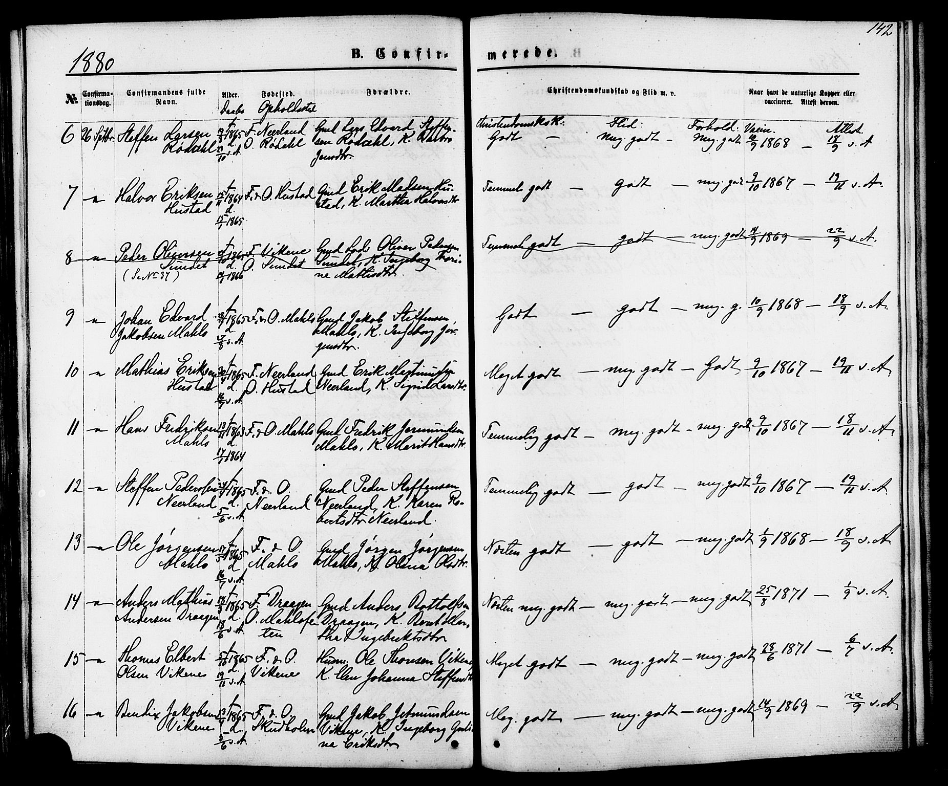 Ministerialprotokoller, klokkerbøker og fødselsregistre - Møre og Romsdal, AV/SAT-A-1454/566/L0768: Ministerialbok nr. 566A07, 1869-1881, s. 142