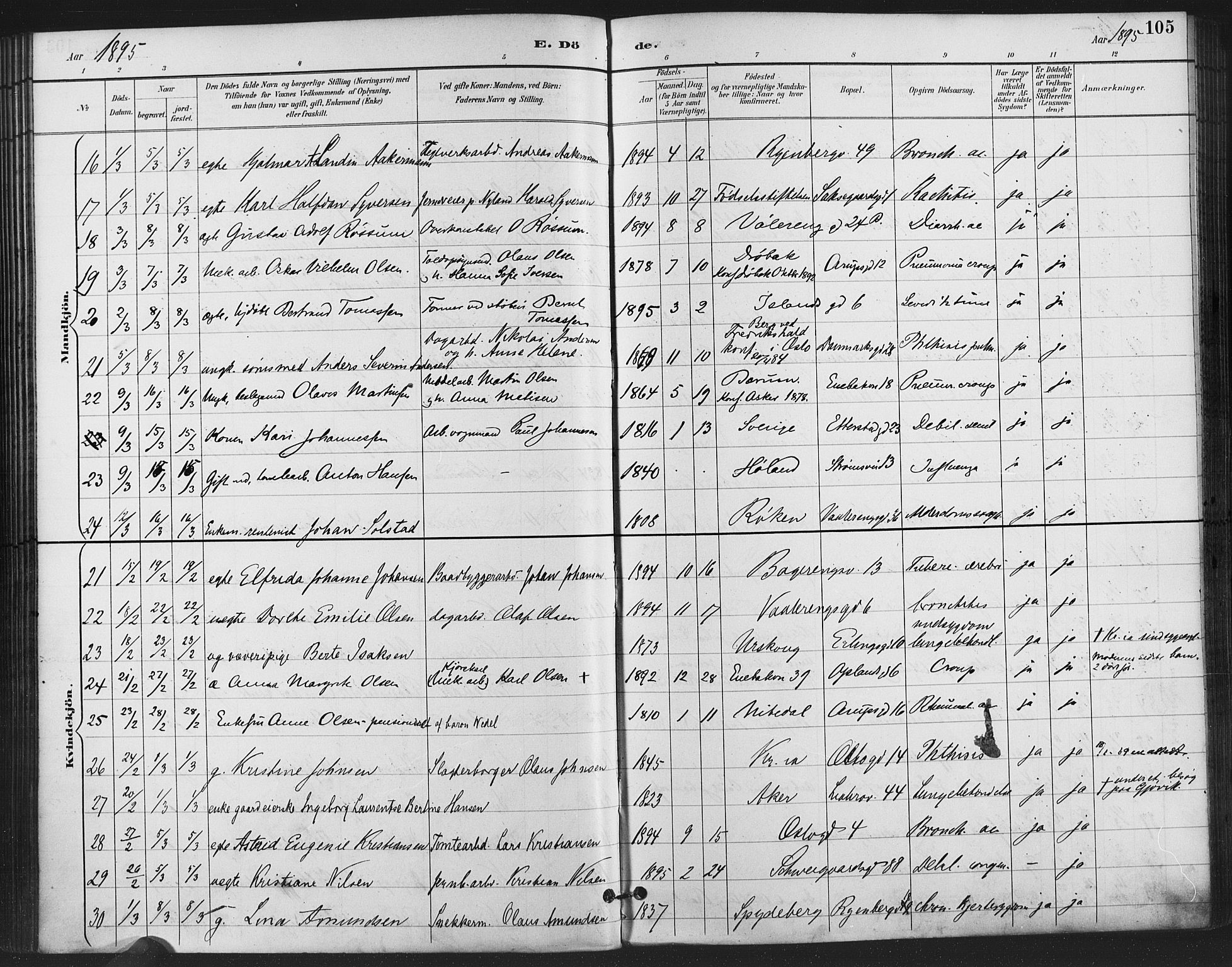 Gamlebyen prestekontor Kirkebøker, AV/SAO-A-10884/F/Fa/L0009: Ministerialbok nr. 9, 1888-1909, s. 105
