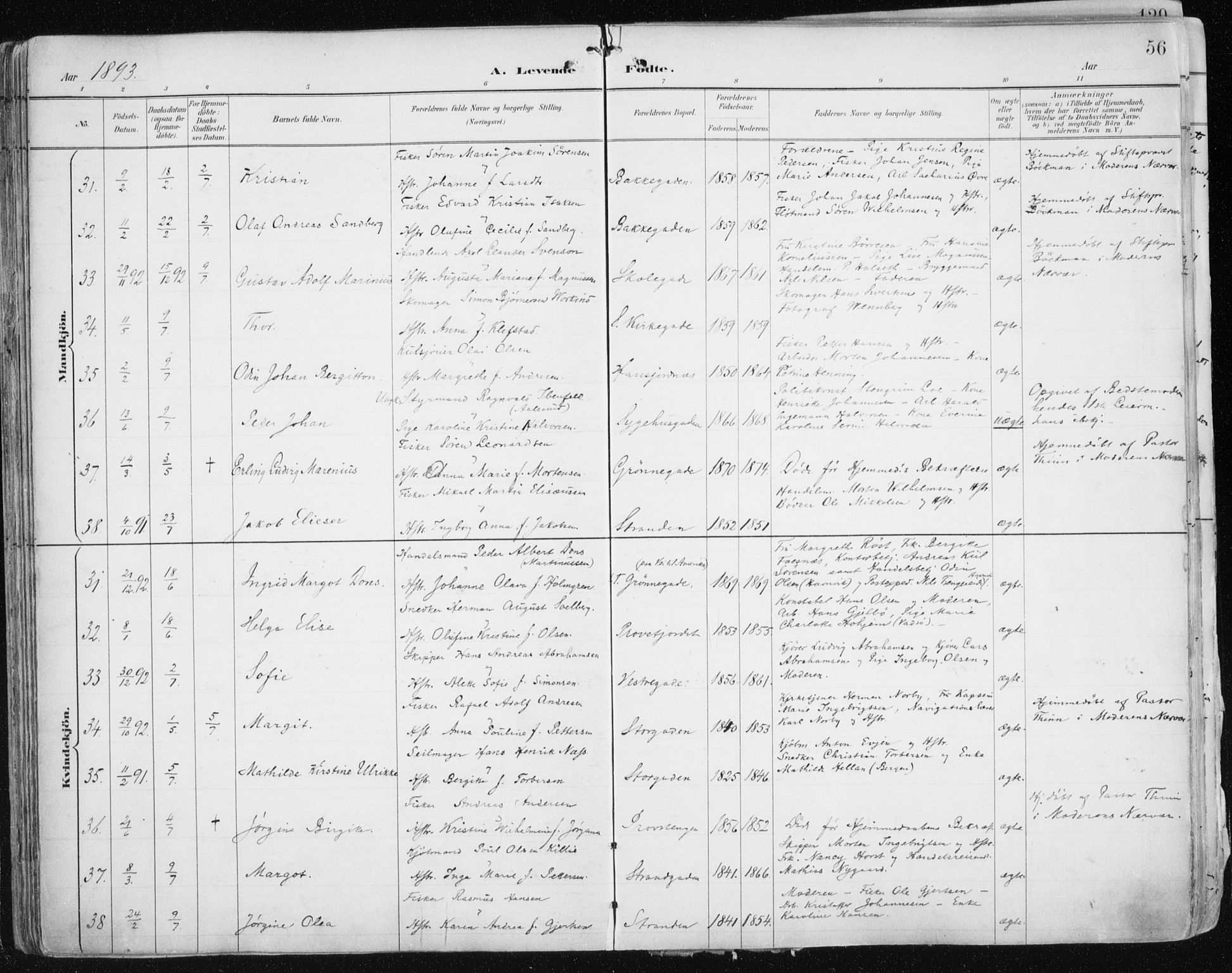 Tromsø sokneprestkontor/stiftsprosti/domprosti, AV/SATØ-S-1343/G/Ga/L0015kirke: Ministerialbok nr. 15, 1889-1899, s. 56