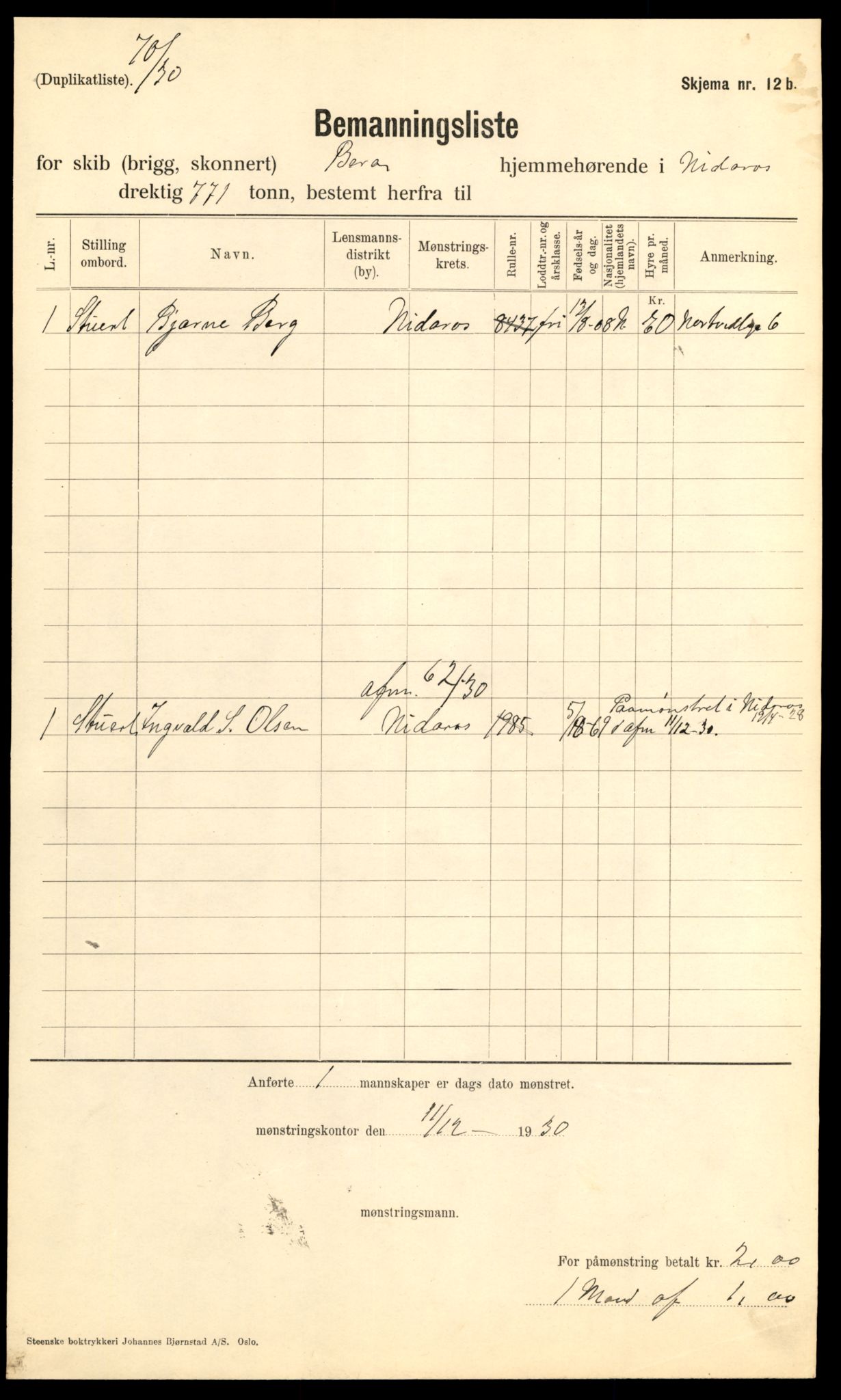 Trondheim sjømannskontor, AV/SAT-A-4709/1/G/L0001: Bemanningslister, 1930-1937, s. 13