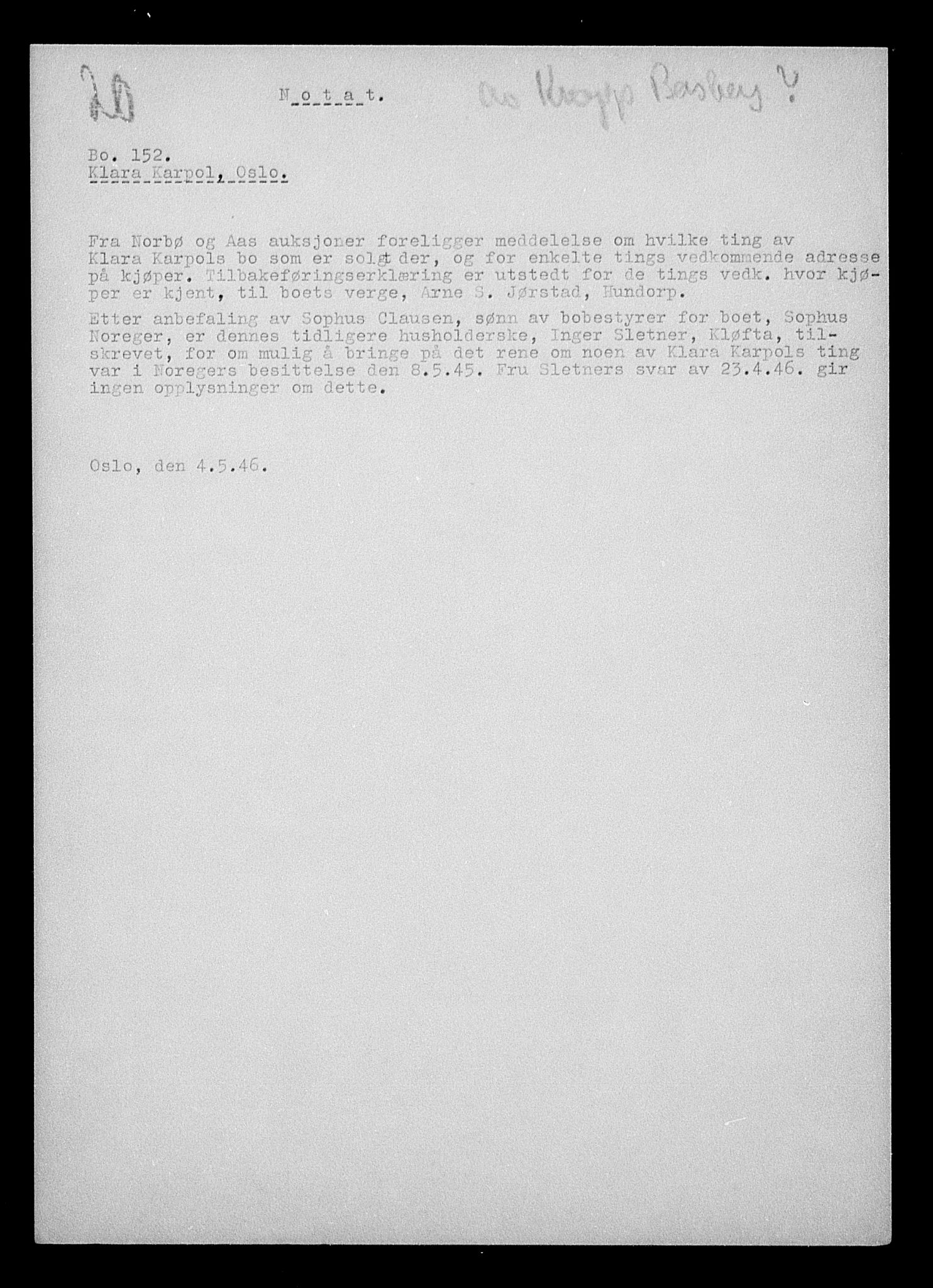 Justisdepartementet, Tilbakeføringskontoret for inndratte formuer, AV/RA-S-1564/H/Hc/Hcc/L0949: --, 1945-1947, s. 408