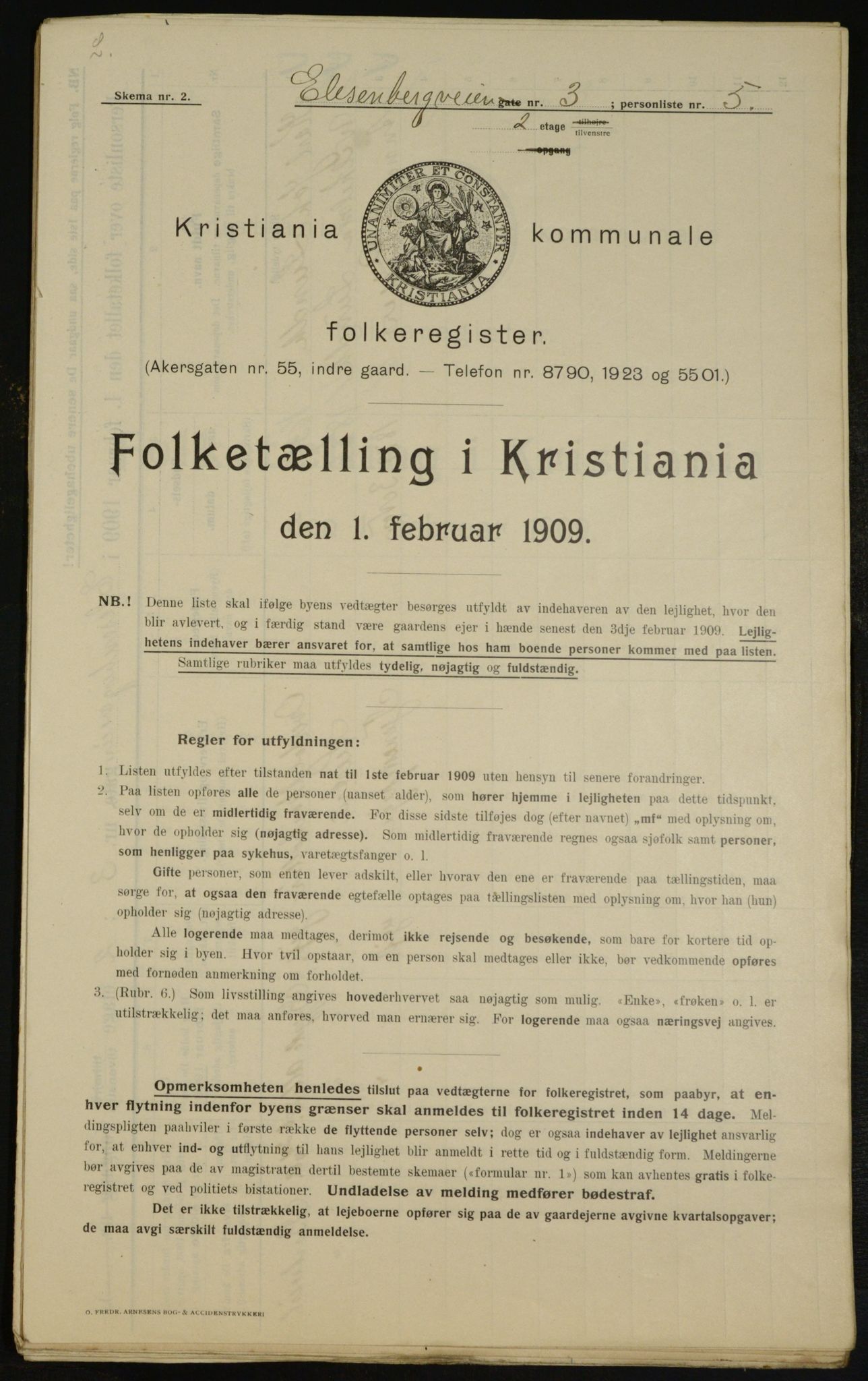 OBA, Kommunal folketelling 1.2.1909 for Kristiania kjøpstad, 1909, s. 18454