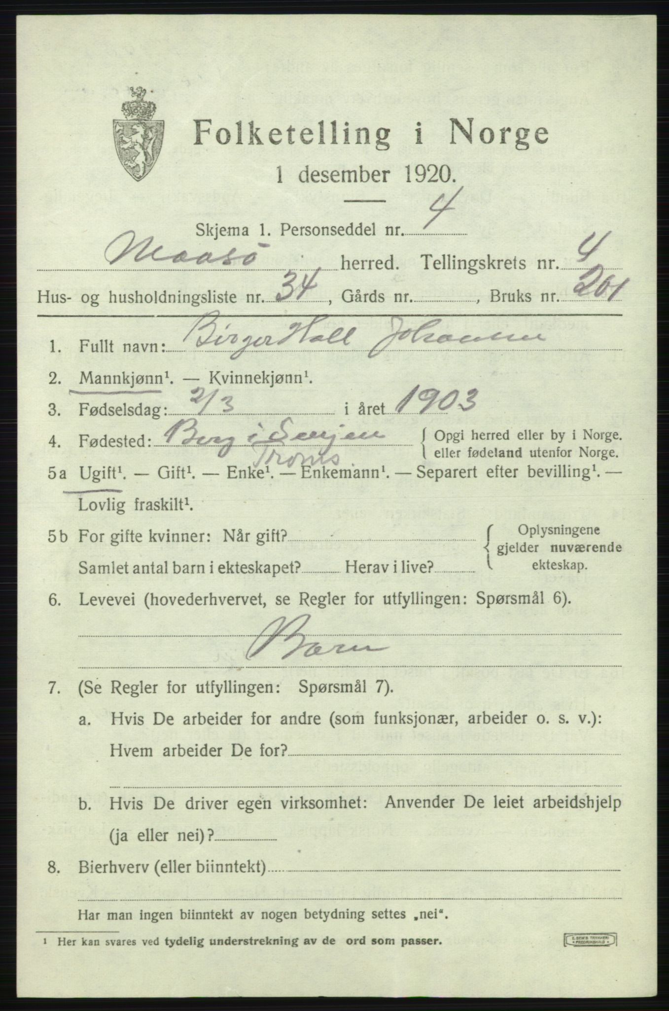 SATØ, Folketelling 1920 for 2018 Måsøy herred, 1920, s. 2210