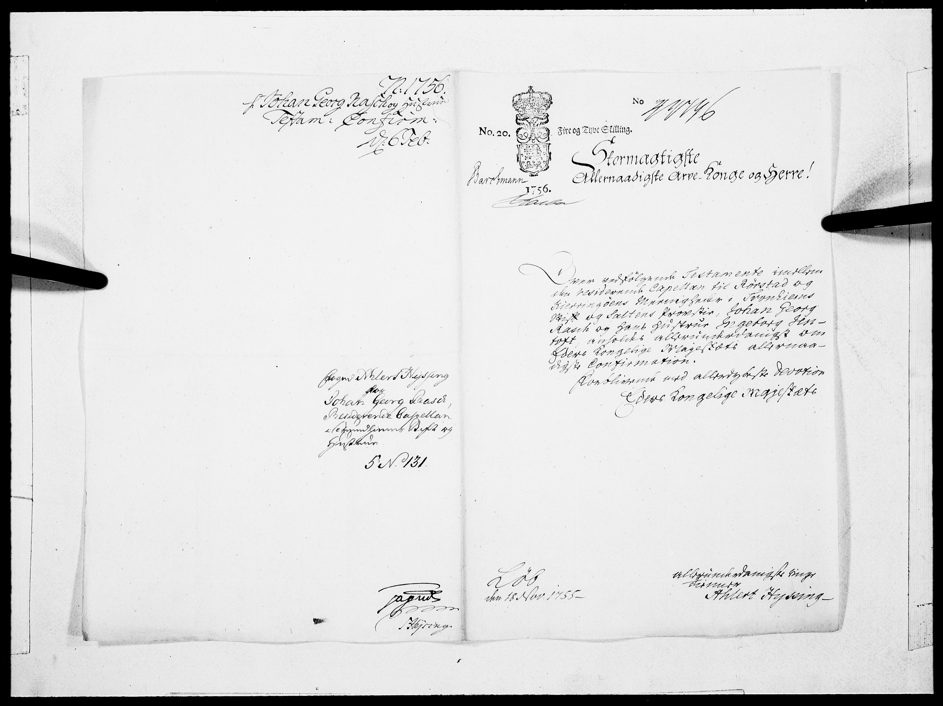 Danske Kanselli 1572-1799, RA/EA-3023/F/Fc/Fcc/Fcca/L0171: Norske innlegg 1572-1799, 1756, s. 99