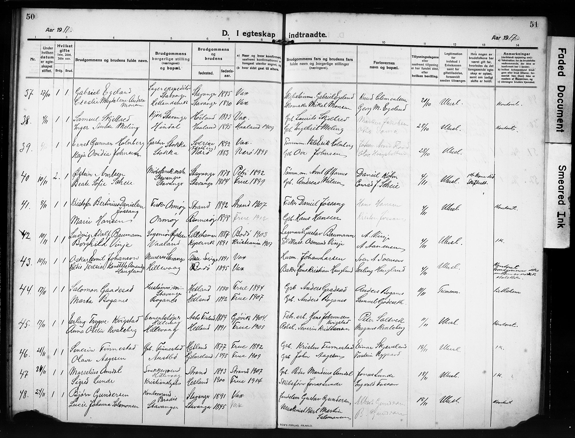 Hetland sokneprestkontor, AV/SAST-A-101826/30/30BB/L0009: Klokkerbok nr. B 9, 1910-1931, s. 50-51