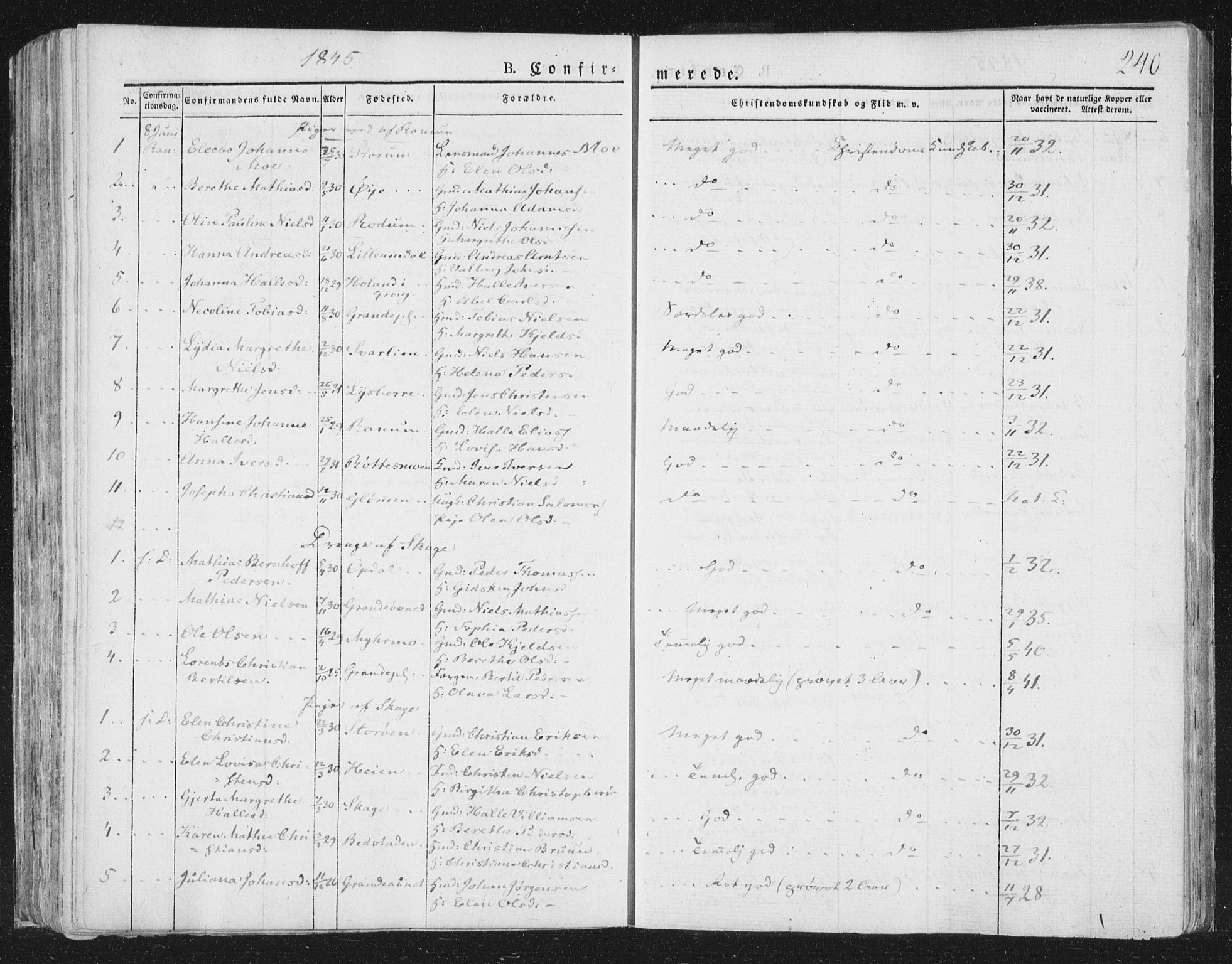 Ministerialprotokoller, klokkerbøker og fødselsregistre - Nord-Trøndelag, AV/SAT-A-1458/764/L0551: Ministerialbok nr. 764A07a, 1824-1864, s. 240