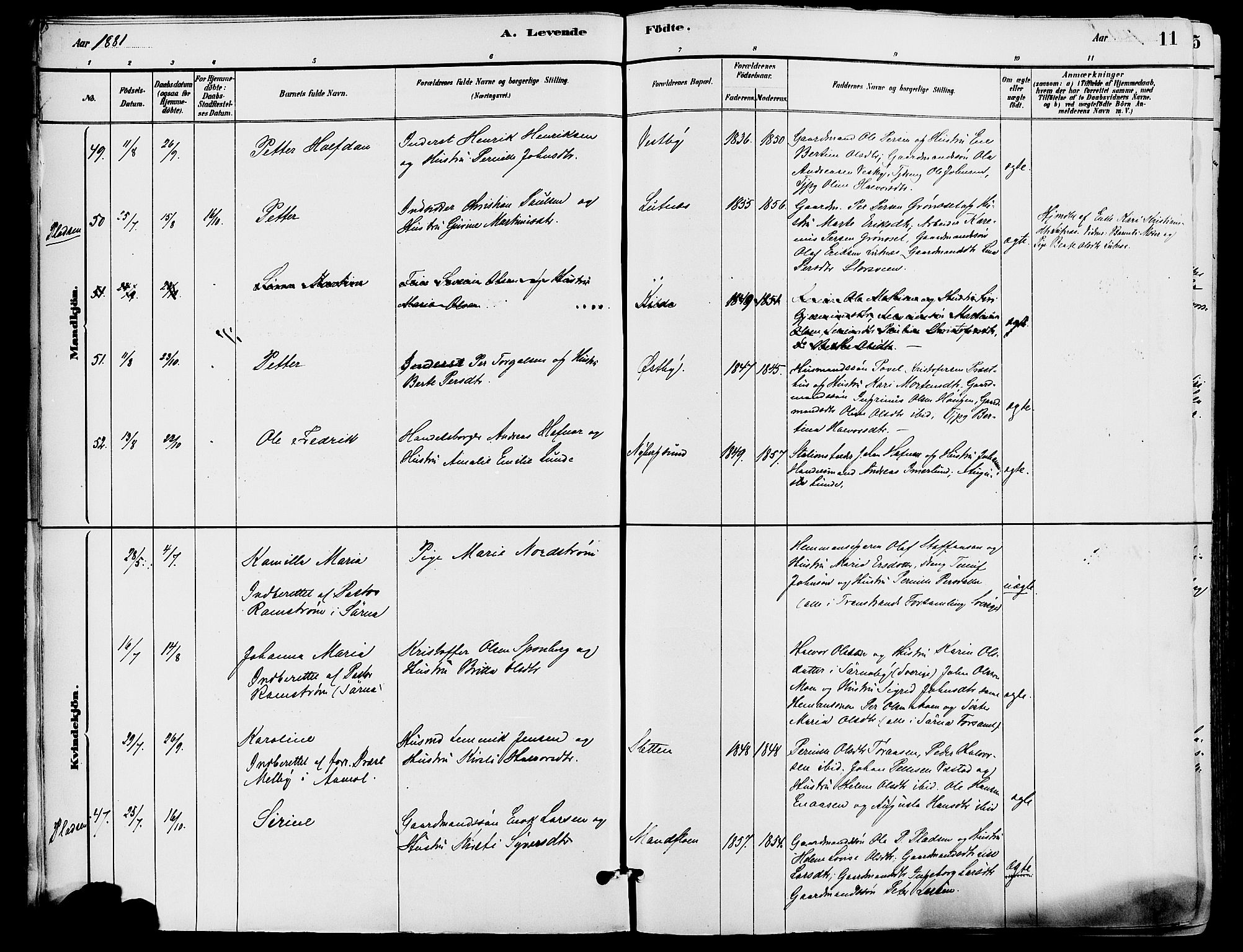 Trysil prestekontor, AV/SAH-PREST-046/H/Ha/Haa/L0008: Ministerialbok nr. 8, 1881-1897, s. 11