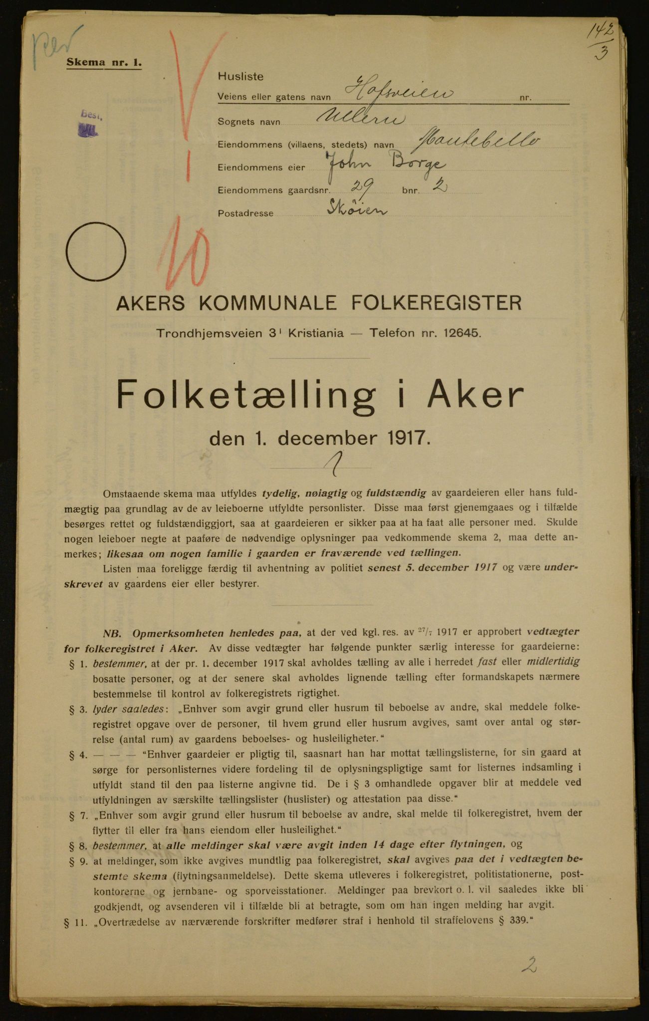 OBA, Kommunal folketelling 1.12.1917 for Aker, 1917, s. 4270