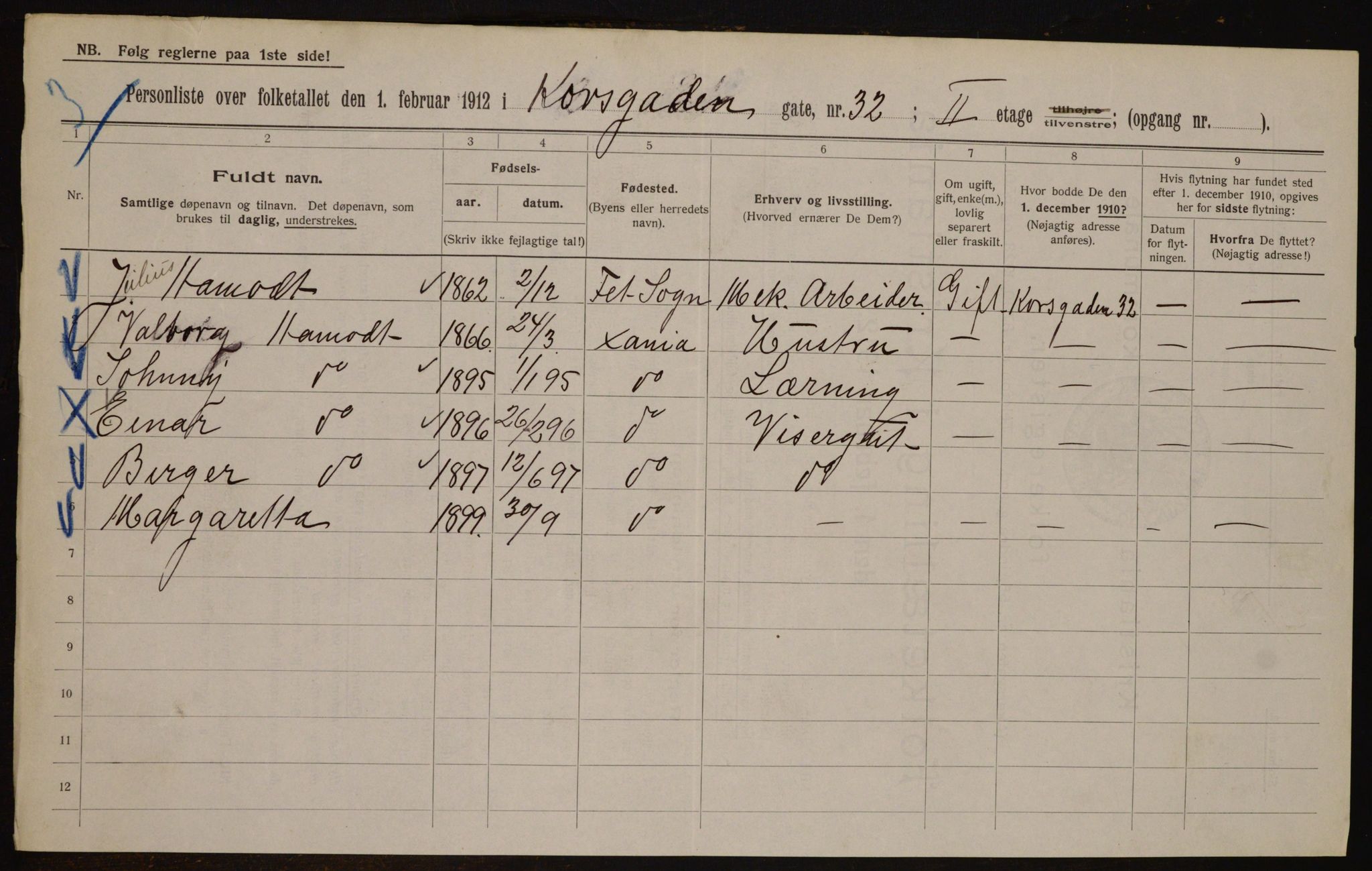 OBA, Kommunal folketelling 1.2.1912 for Kristiania, 1912, s. 54151