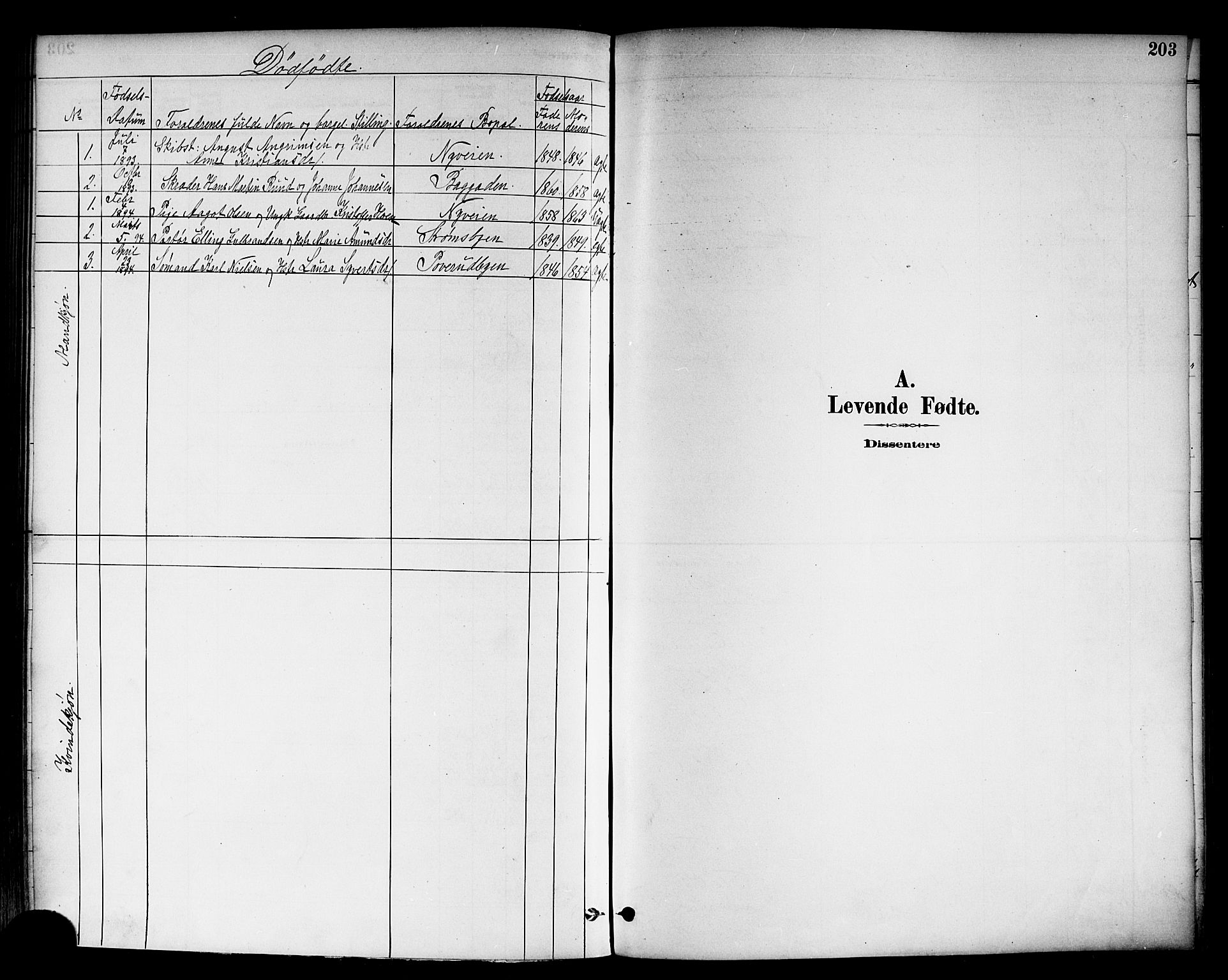 Strømsø kirkebøker, AV/SAKO-A-246/F/Fa/L0023: Ministerialbok nr. I 23, 1885-1894, s. 203