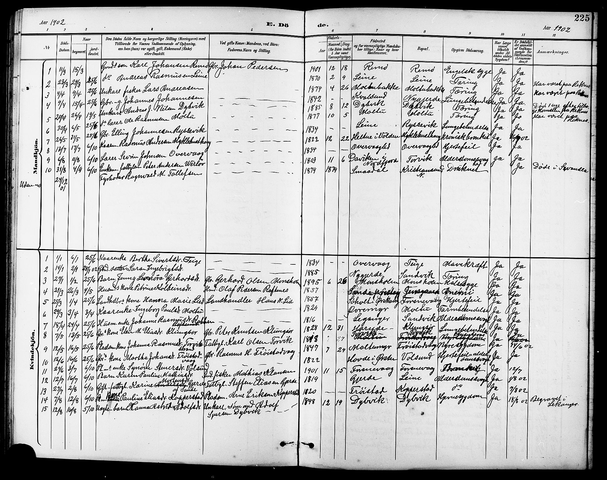 Ministerialprotokoller, klokkerbøker og fødselsregistre - Møre og Romsdal, AV/SAT-A-1454/507/L0082: Klokkerbok nr. 507C05, 1896-1914, s. 225