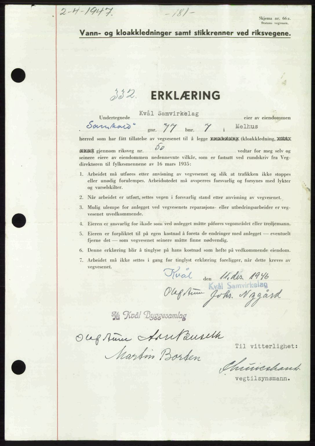 Gauldal sorenskriveri, SAT/A-0014/1/2/2C: Pantebok nr. A3, 1947-1947, Dagboknr: 332/1947