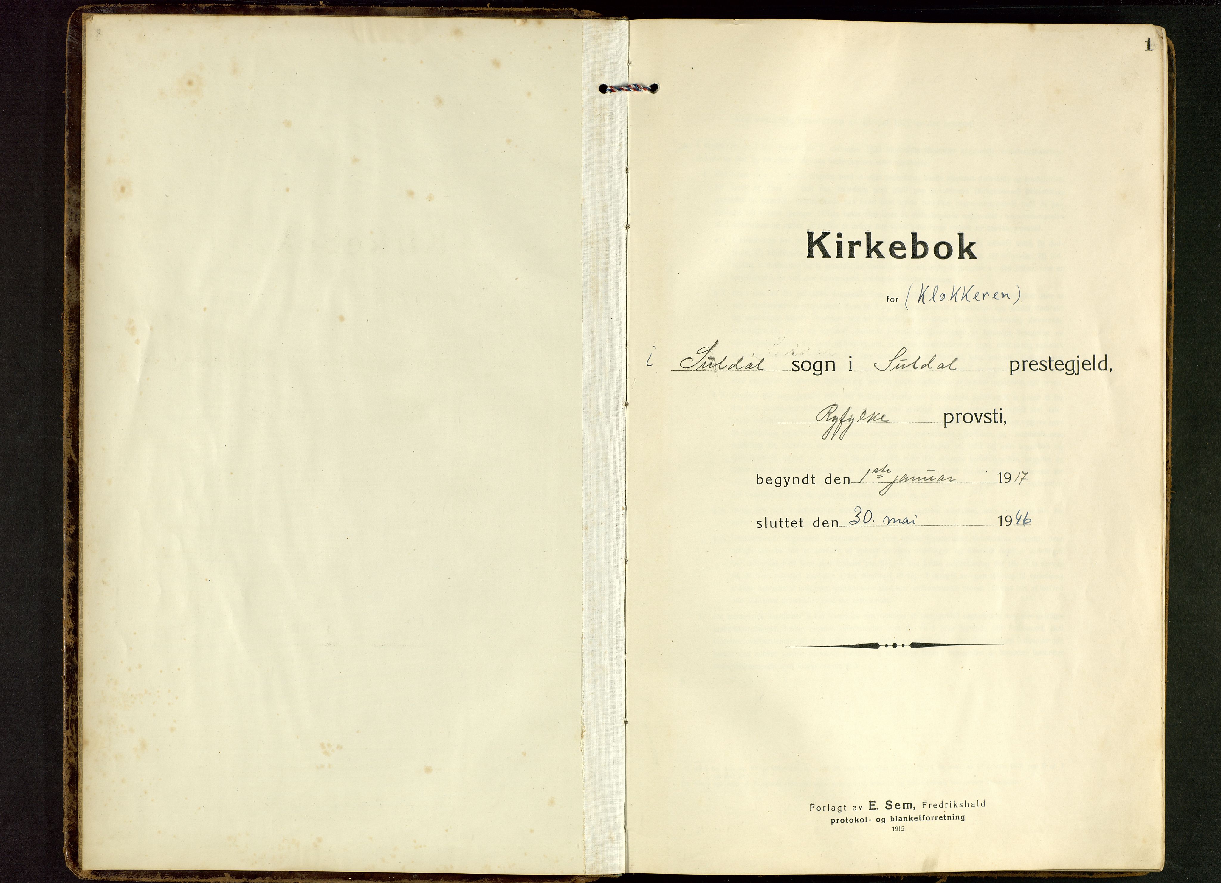 Suldal sokneprestkontor, SAST/A-101845/01/V/L0007: Klokkerbok nr. B 7, 1917-1946, s. 1
