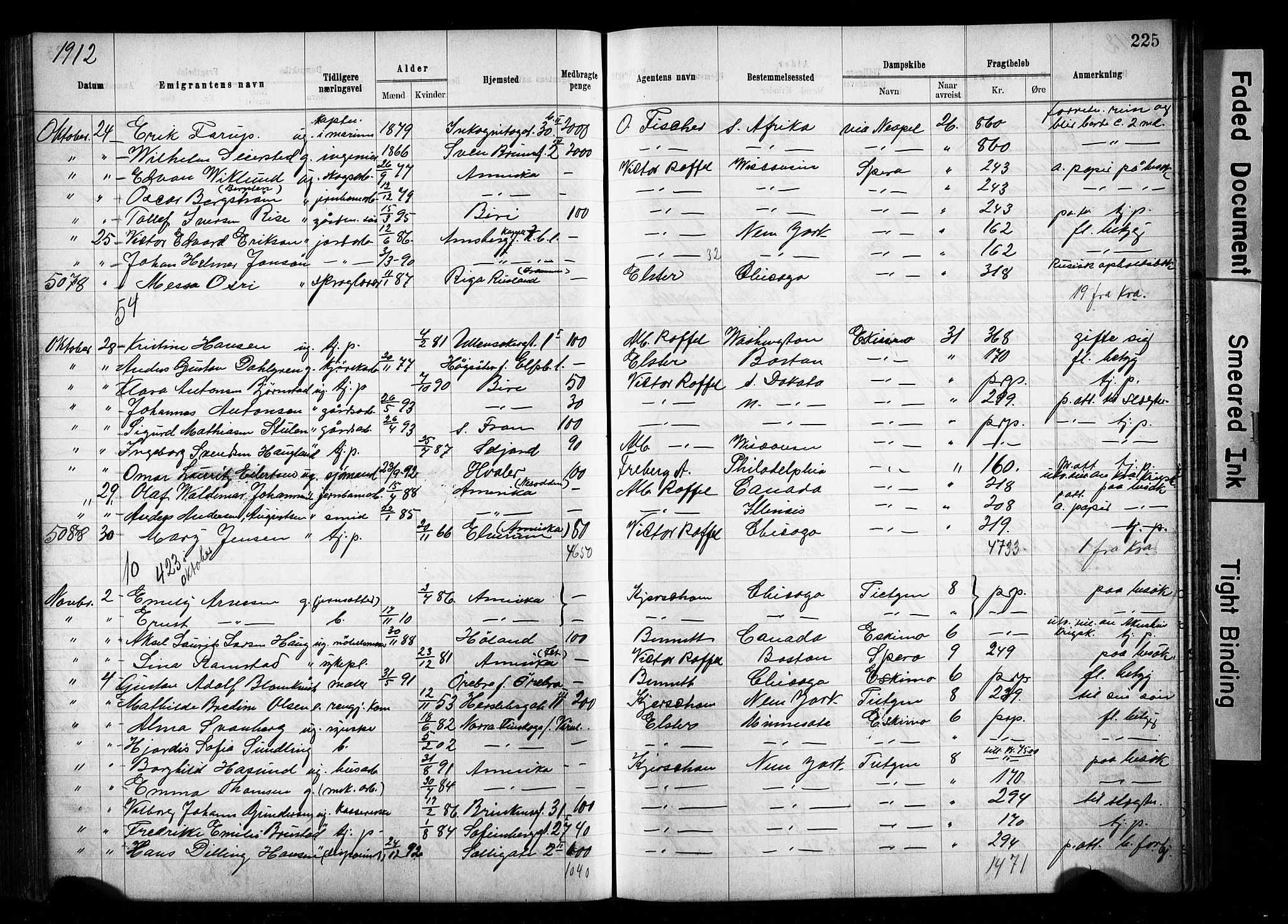 Oslo politidistrikt, AV/SAO-A-10085/E/Ee/Eef/L0029: Emigrantprotokoll, 1910-1913, s. 225
