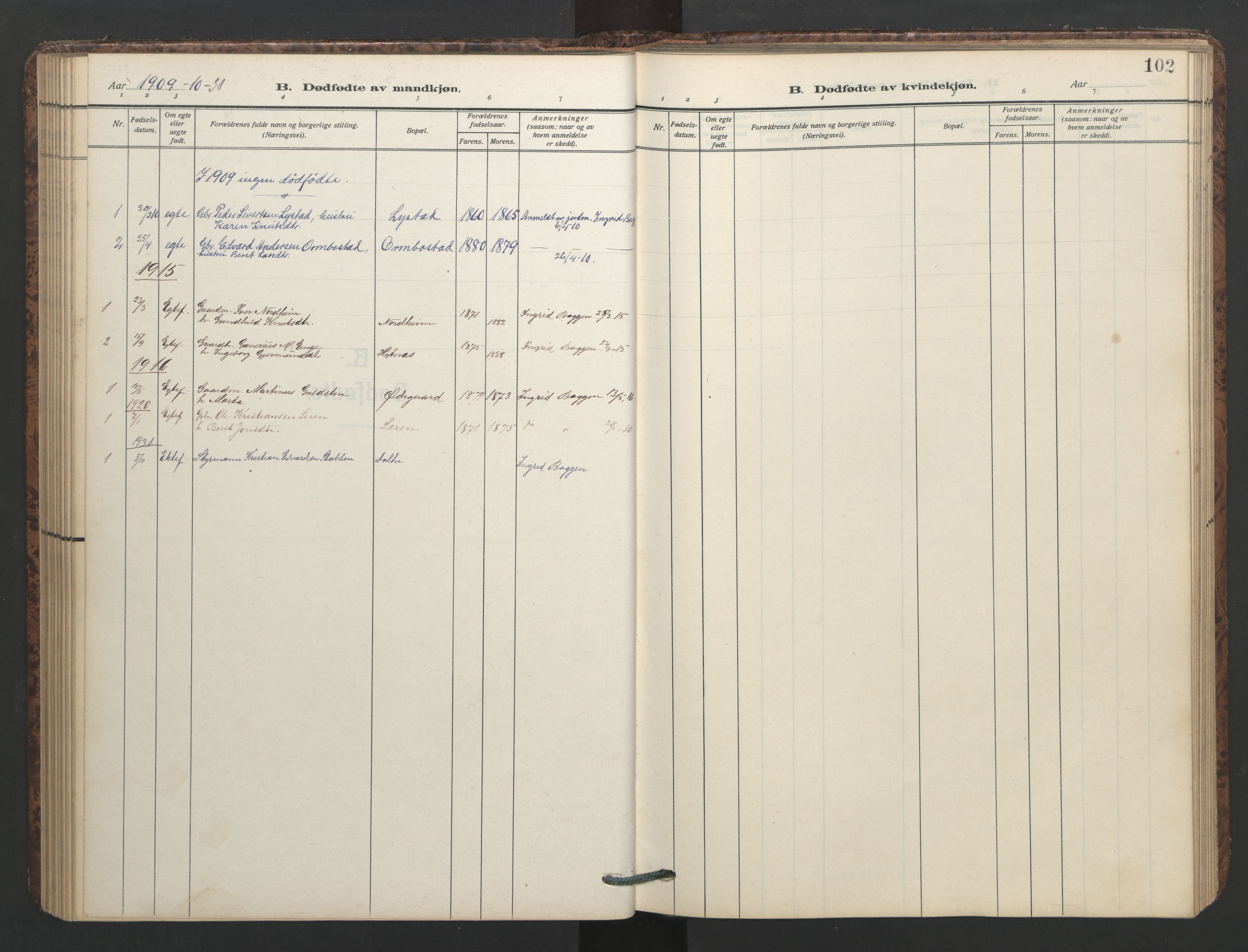 Ministerialprotokoller, klokkerbøker og fødselsregistre - Møre og Romsdal, SAT/A-1454/577/L0897: Klokkerbok nr. 577C01, 1909-1946, s. 102