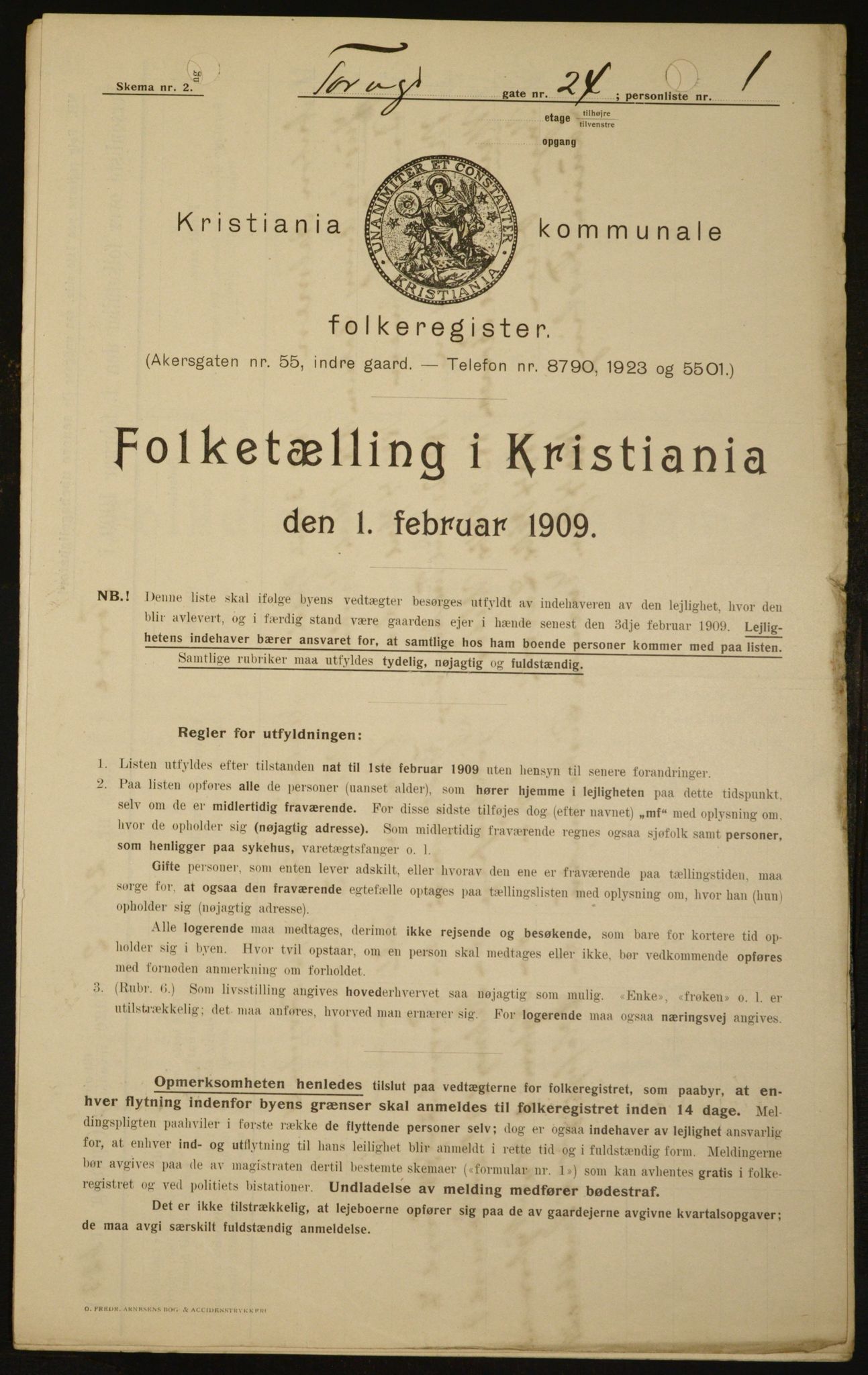 OBA, Kommunal folketelling 1.2.1909 for Kristiania kjøpstad, 1909, s. 103515