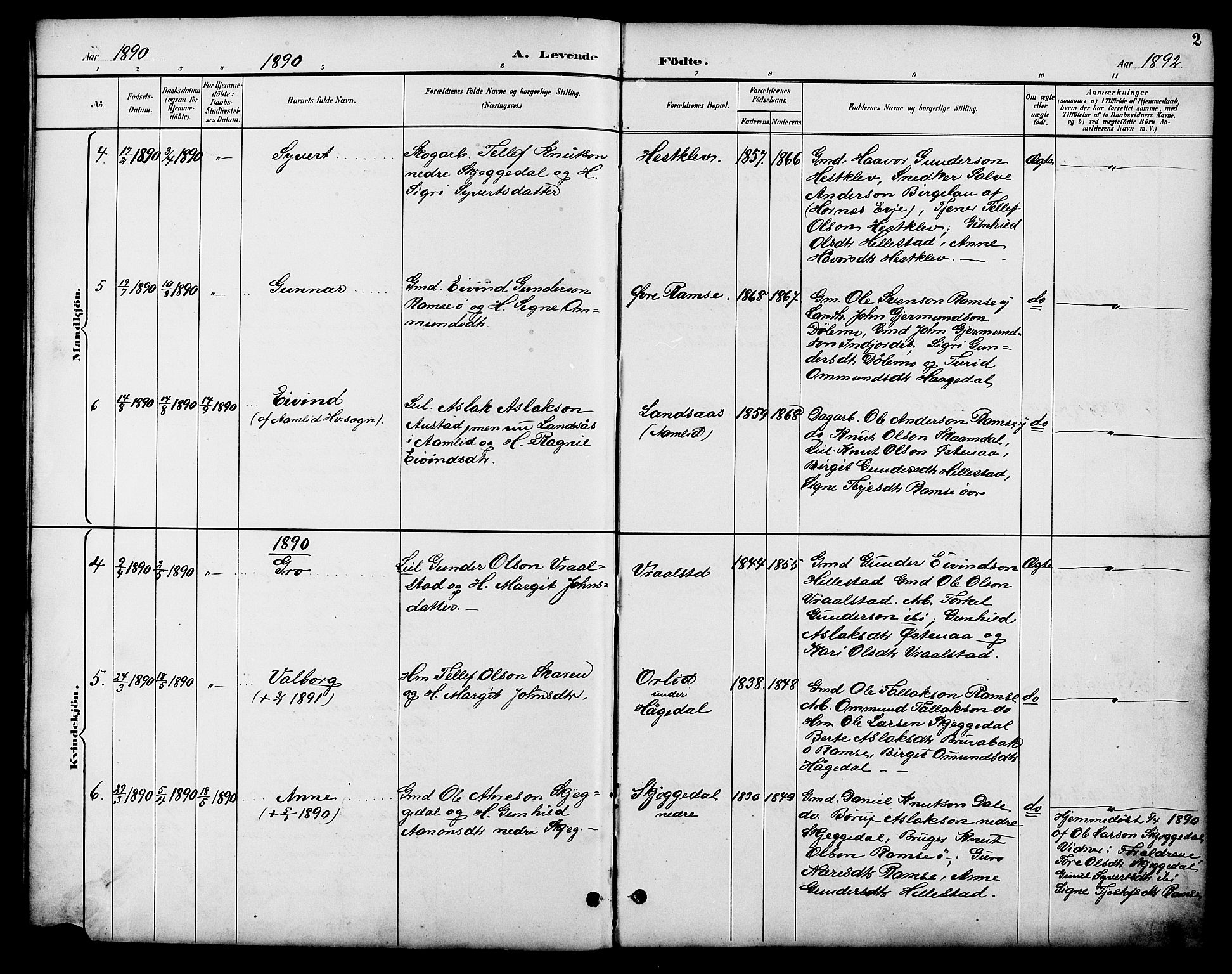 Åmli sokneprestkontor, AV/SAK-1111-0050/F/Fb/Fbb/L0002: Klokkerbok nr. B 2, 1890-1905, s. 2