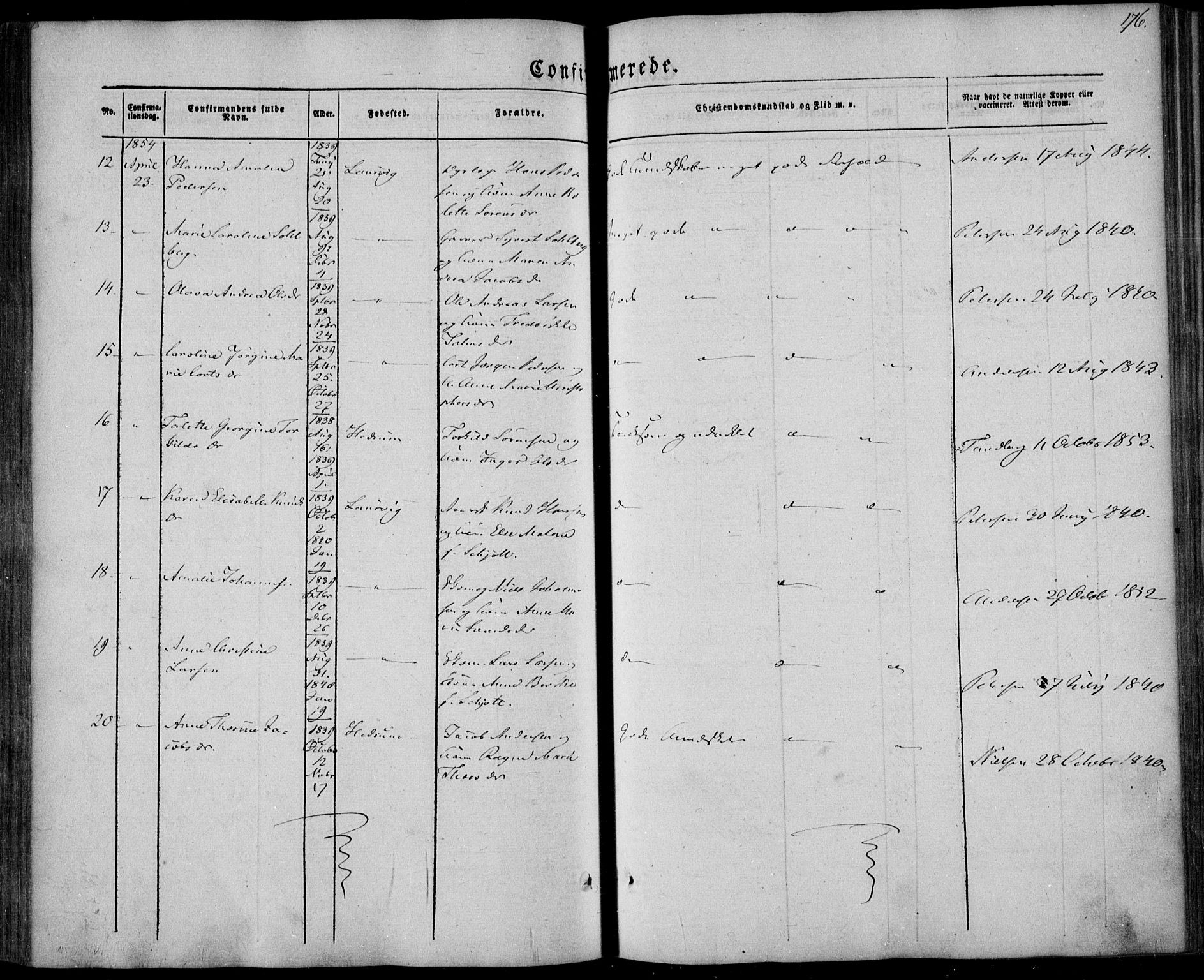 Larvik kirkebøker, AV/SAKO-A-352/F/Fa/L0003: Ministerialbok nr. I 3, 1848-1856, s. 176
