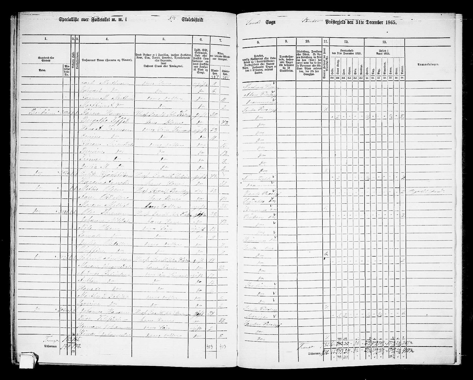 RA, Folketelling 1865 for 0713P Sande prestegjeld, 1865, s. 139