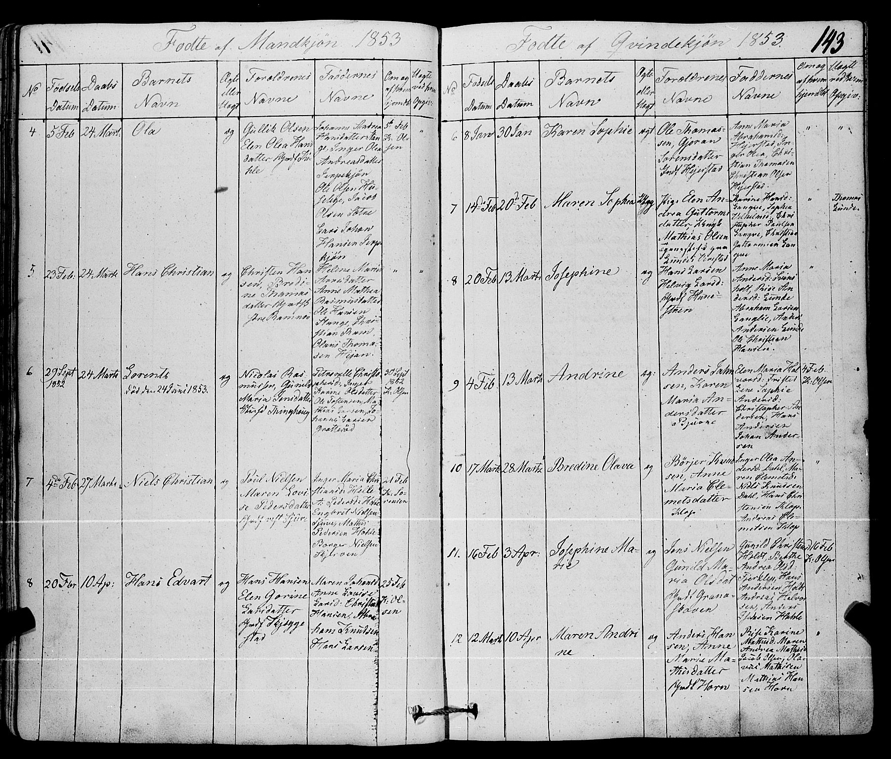 Ramnes kirkebøker, SAKO/A-314/F/Fa/L0005: Ministerialbok nr. I 5, 1841-1861, s. 142-143