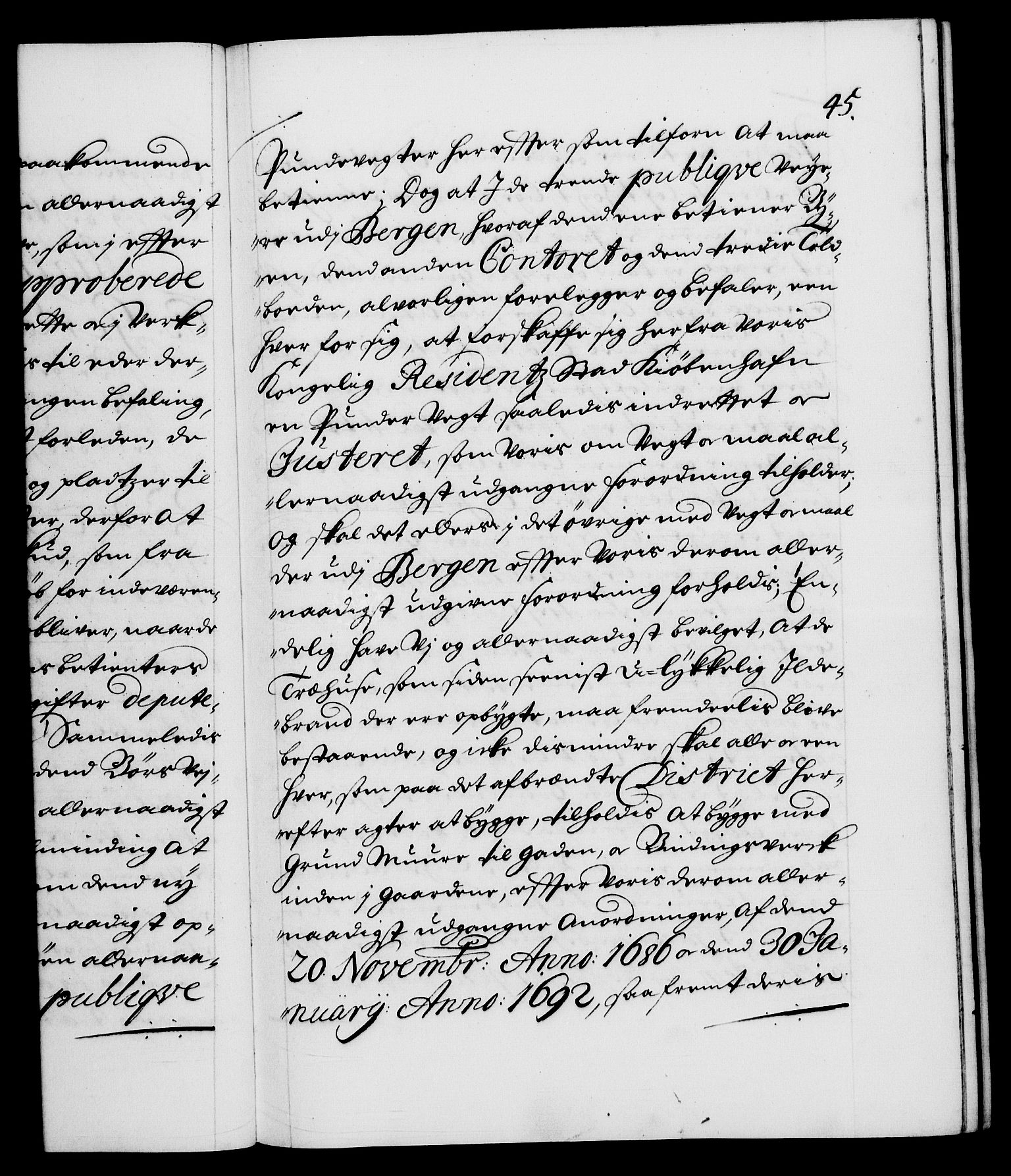 Danske Kanselli 1572-1799, AV/RA-EA-3023/F/Fc/Fca/Fcab/L0015: Norske tegnelser (mikrofilm), 1692-1699, s. 45a